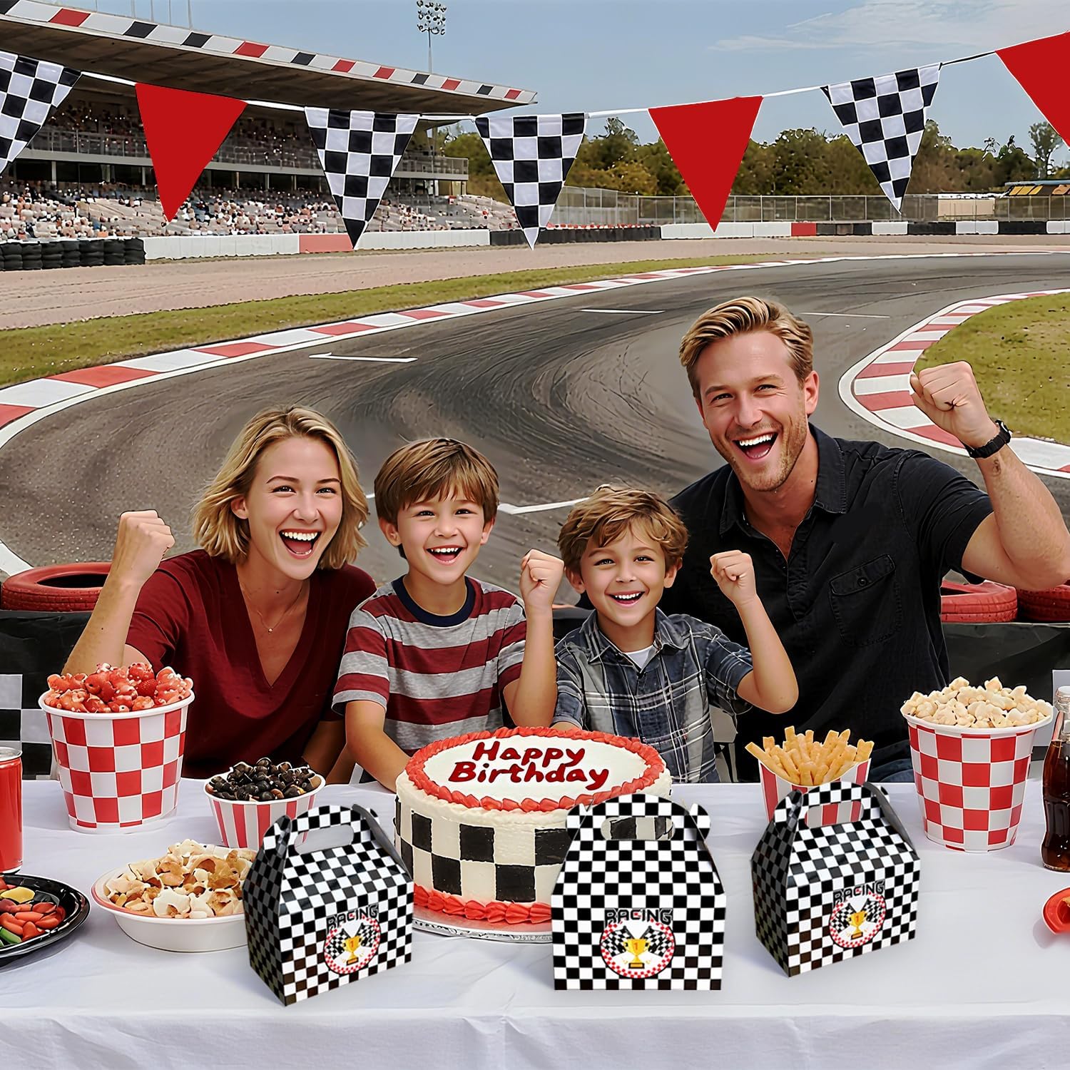24 PCS Race Car Party Favor Treat Boxes Birthday Party Supplies, Black and White Checkered Flag Gable Gift Boxes with Handles Goodie Candy Bags Container for Racing Themed Party Decorations - Image 5