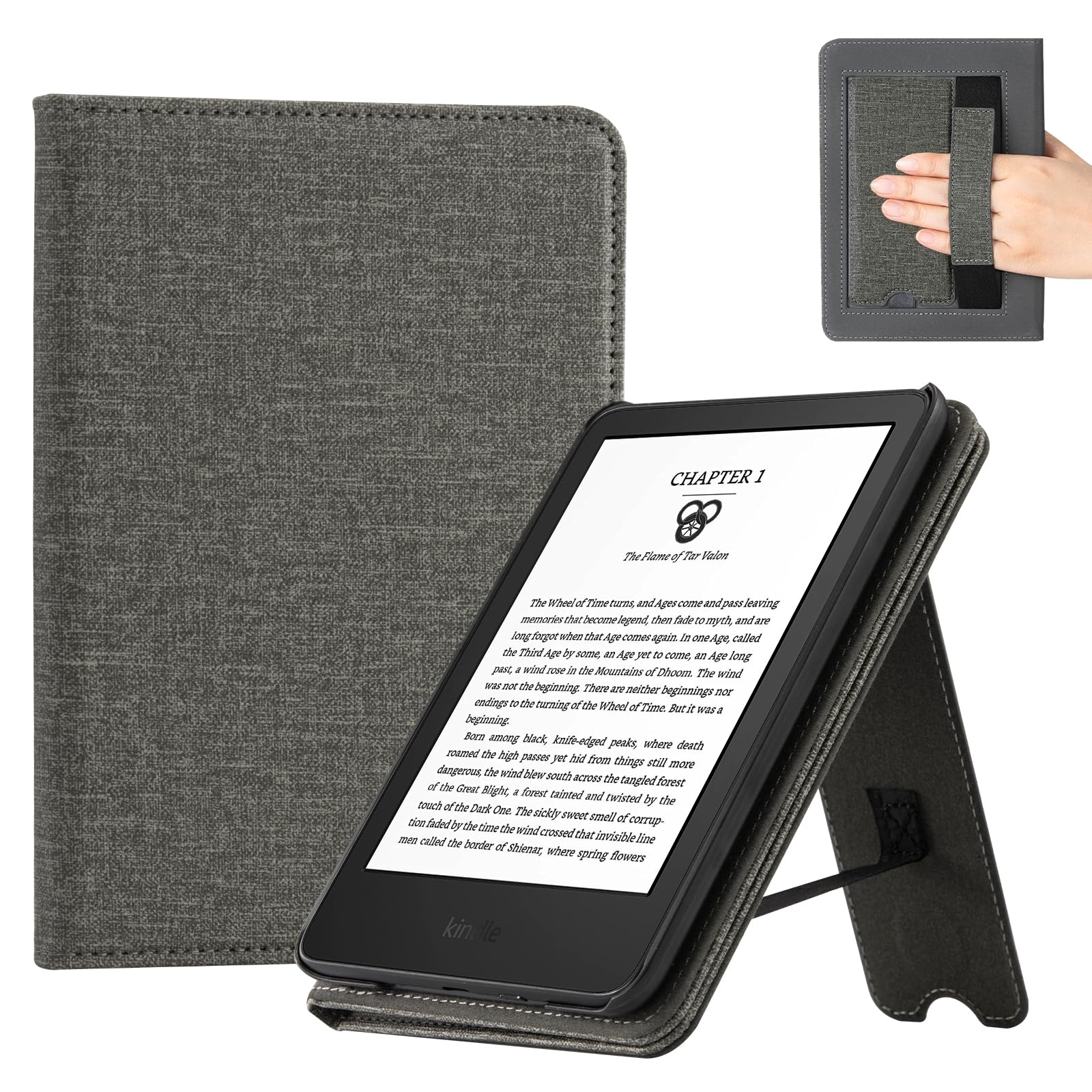 CoBak Case for 6" E-Reader - PU Leather Smart Cover with Auto Sleep/Wake &amp; Hand Strap, not Compatible with Kobo Clara,Gray