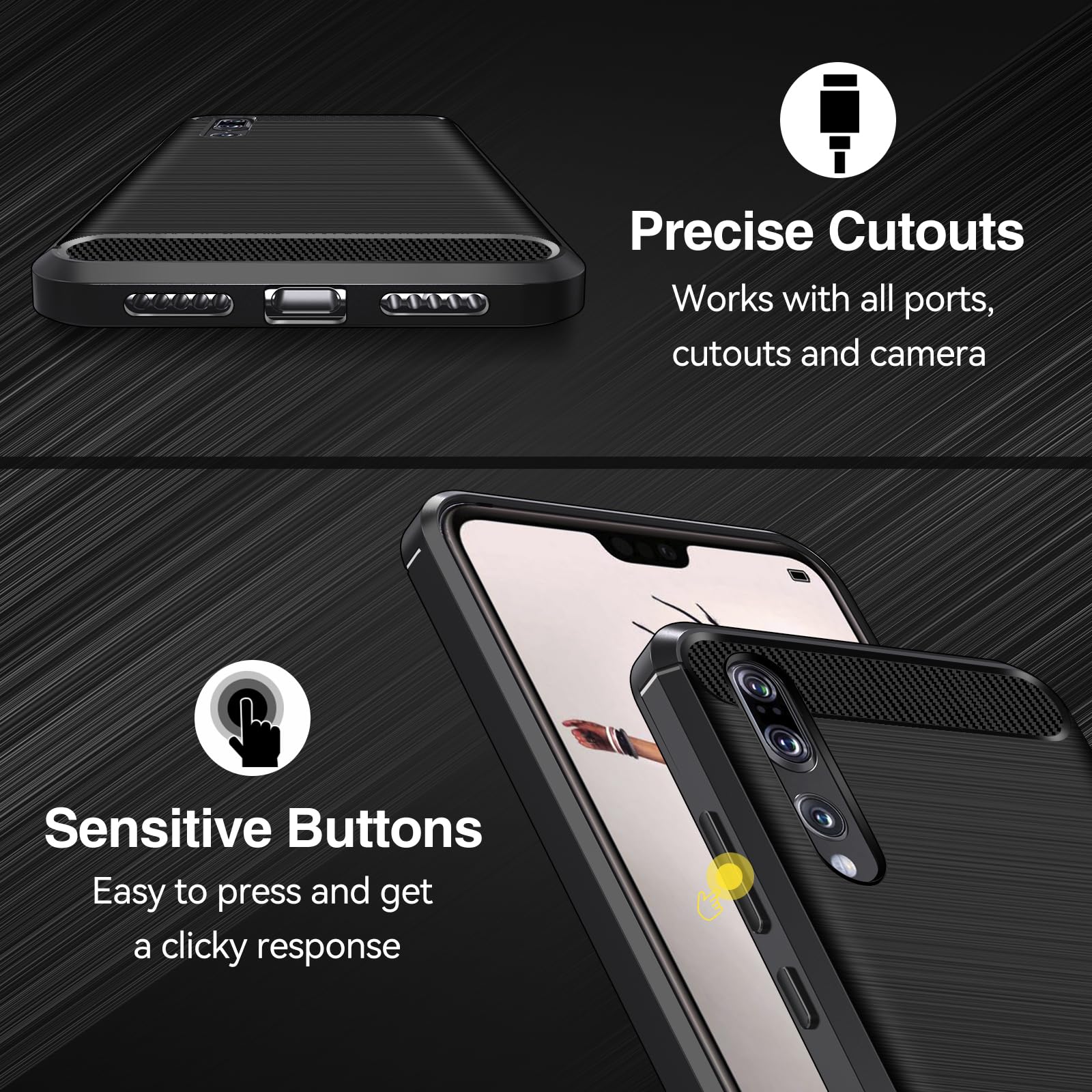 IVoler Cover In Silicone TPU Per Huawei P20 – Ultra Sottile, Protezione Fotocamera, Antiurto, Finitura Opaca, Nero