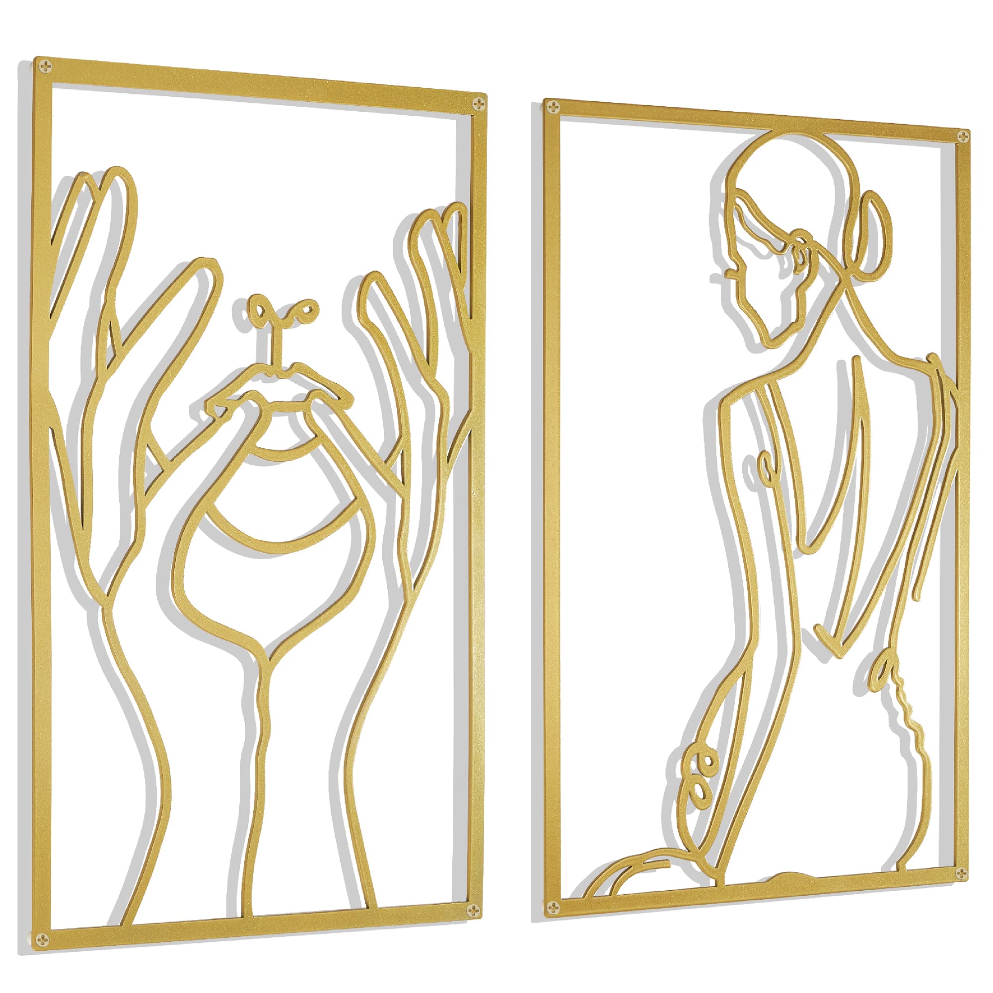 Photo 1 of (SET OF 3) Gold Wall Art Decor for Living Room Bedroom Minimalist Modern Abstract Line Wall Home Decor Real Thicker Metal Large Room Decor Wall Sculptures for Home Hanging, Gold Wall Decor Set 3 packs(Gold Gold Face+Back
