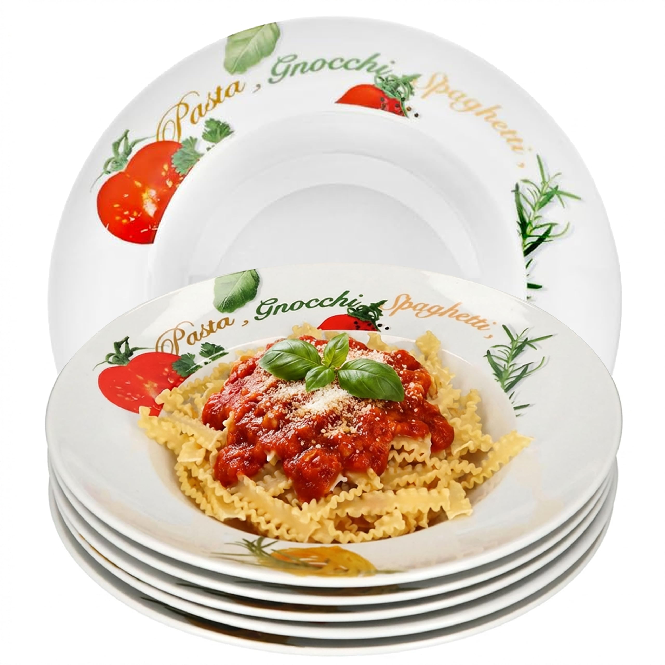 Van Well Milano Pastateller 6er-Set Ø 27 cm – Porzellan Pasta Teller im Milano-Stil – Tiefe Teller für Pasta, Bowls & als Suppenteller – Service & Geschirrset 6 Personen – Robustes Porzellan-Geschirr