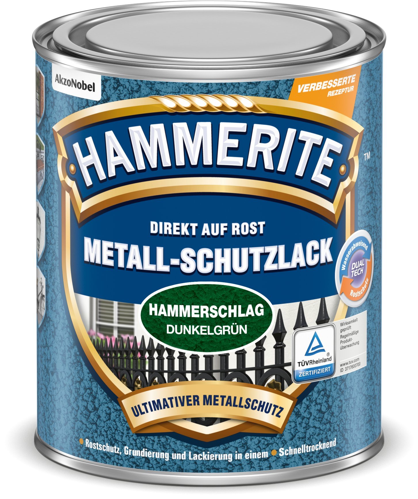 Hammerite Metallschutzlack Hammerschlag, Dunkelgrün, 750ml