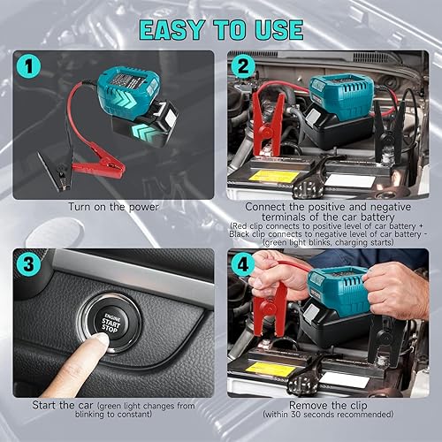 Miniatura 4 de Adaptador de arranque para batería Makita de 18 V, adaptador de cable de refuerzo automático de 13.5 V con luces LED, cables de salto portátiles