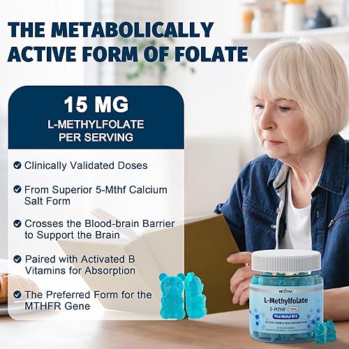 Miniatura 7 de Glicinato de magnesio + L-metilfolato de 15 mg y gomitas de metilo B12, paquete de 4