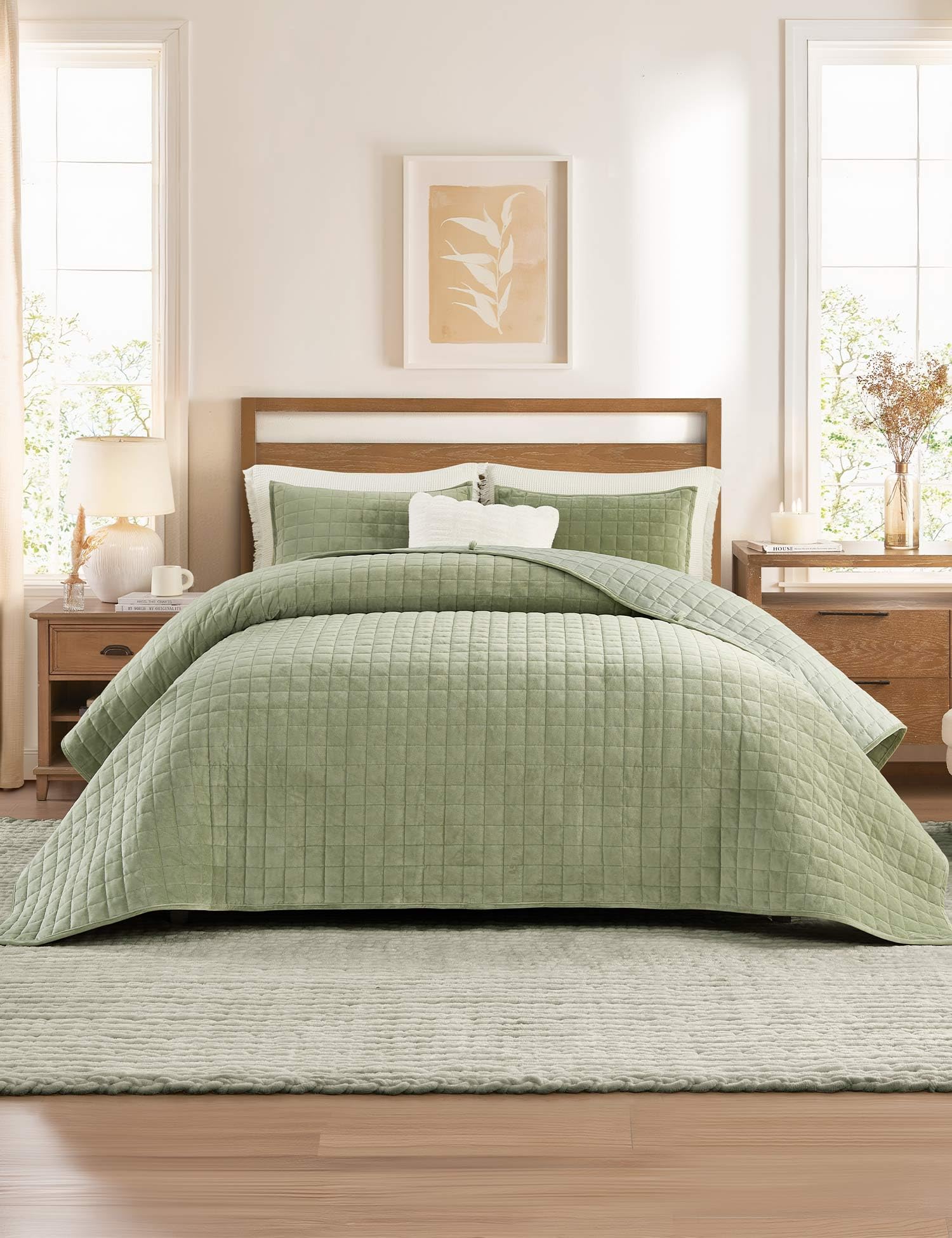 Photo 1 of YnM Velvet Weighted Blanket, Green, 90"x90", 30 lbs