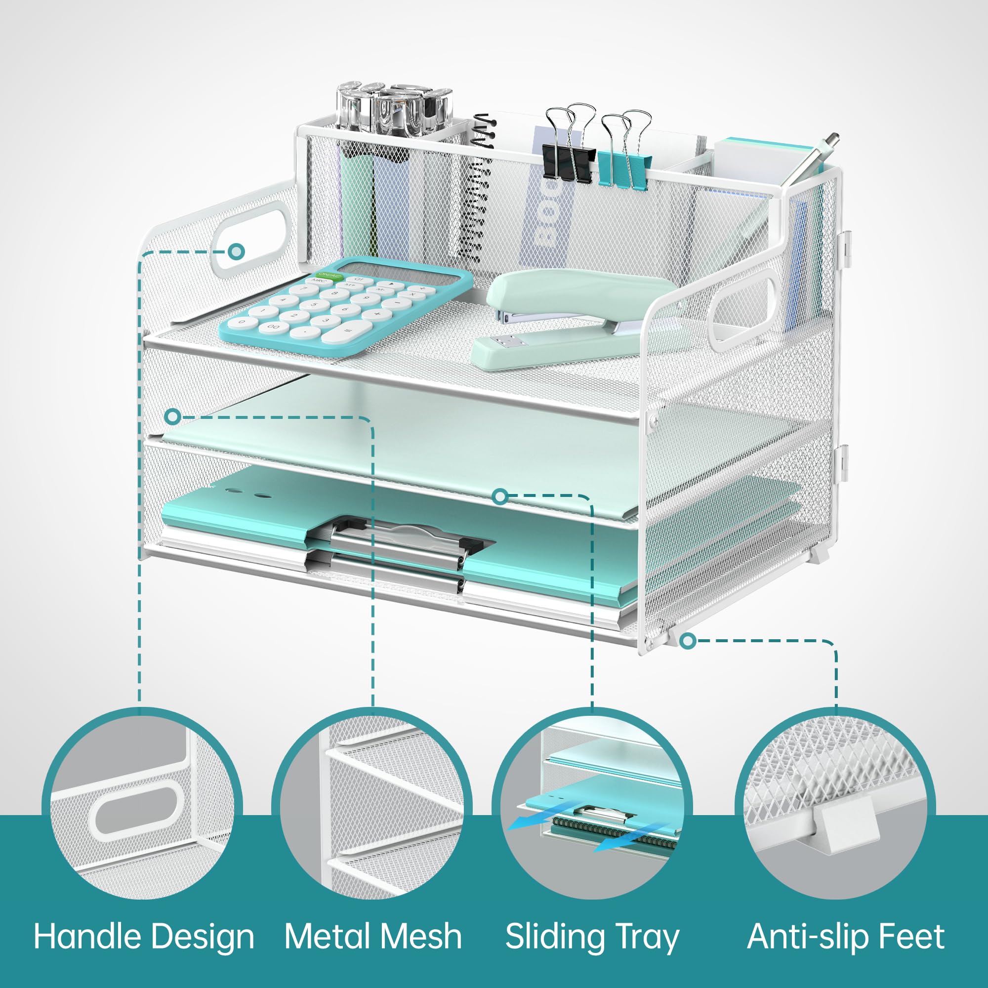 Schreibtisch Organizer, Mesh Metall Büro Organizer Mit Schublade Und Stifthalter, 6 Sortierfächer Für Stifte, Hefter, Aktenklammern | DE