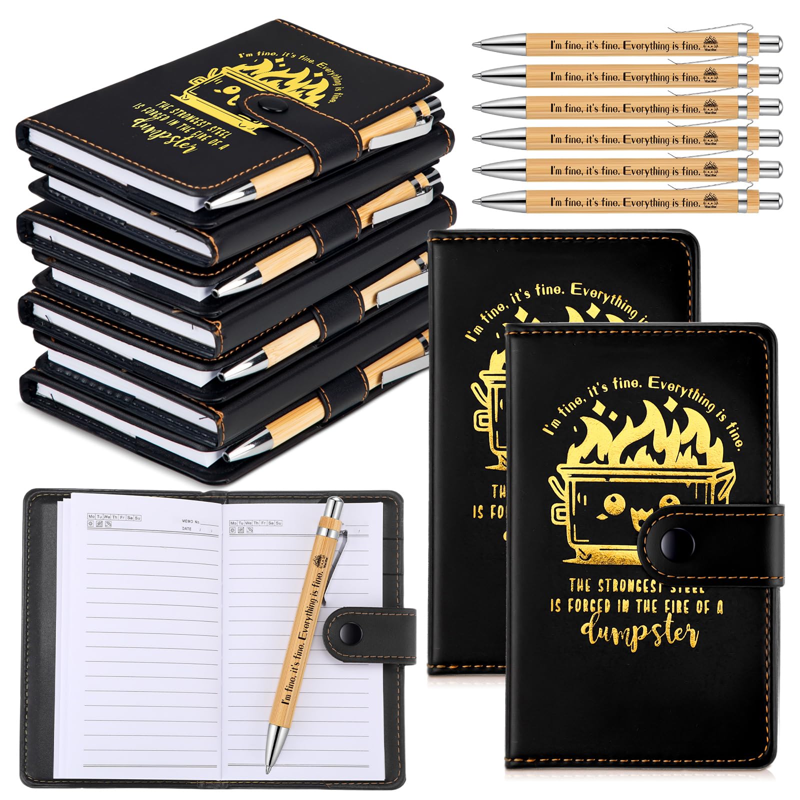 Colarr Juego de 20 cuadernos de cuero con bolígrafos divertidos para compañeros de trabajo, regalos sarcásticos para escribir, viajes, negocios, jefe de equipo (negro)