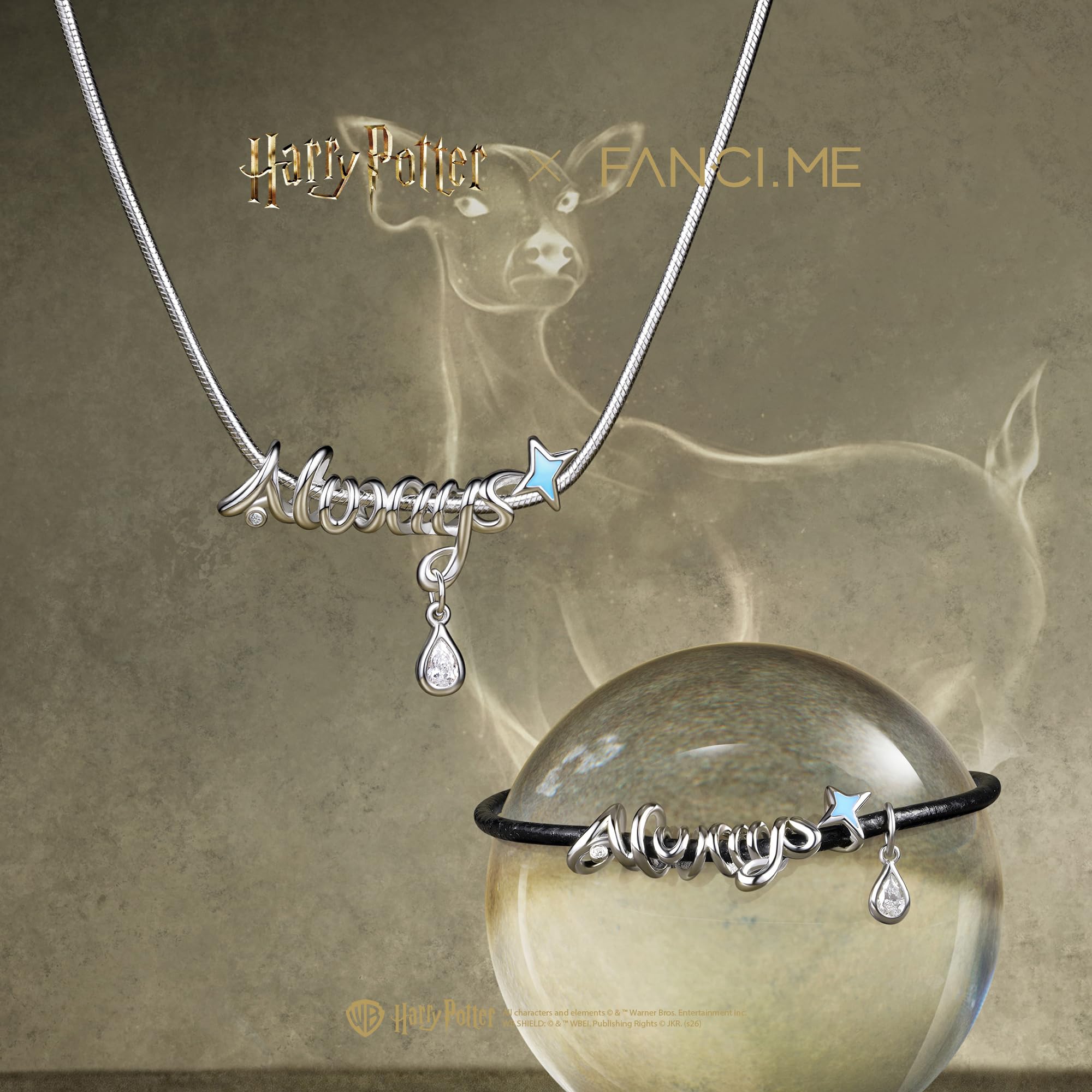 FANCIME Harry Potter x Kollaboration - Always Halskette Armband, Silber, Sterling Silber Schmuckgeschenke für Damen Mädchen