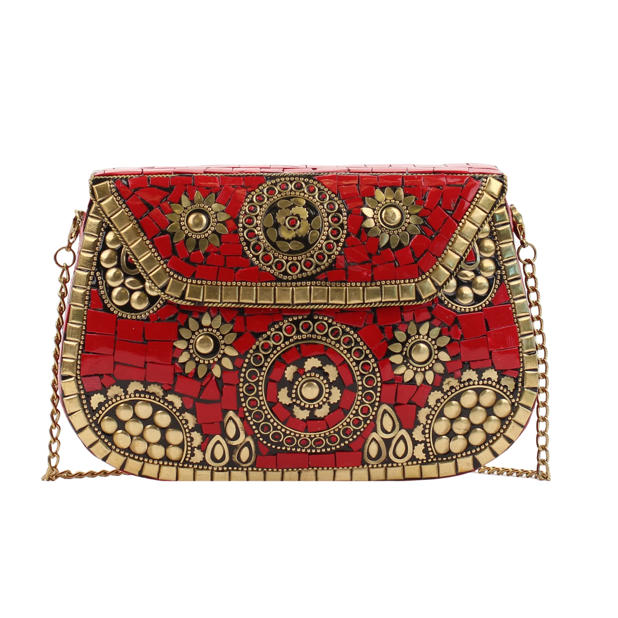 MMS Brands Antik Kraft Women's Amoli Clutch, Purses for Women, Small Handbags for Women, Intricate Patterns, Detachable Strap