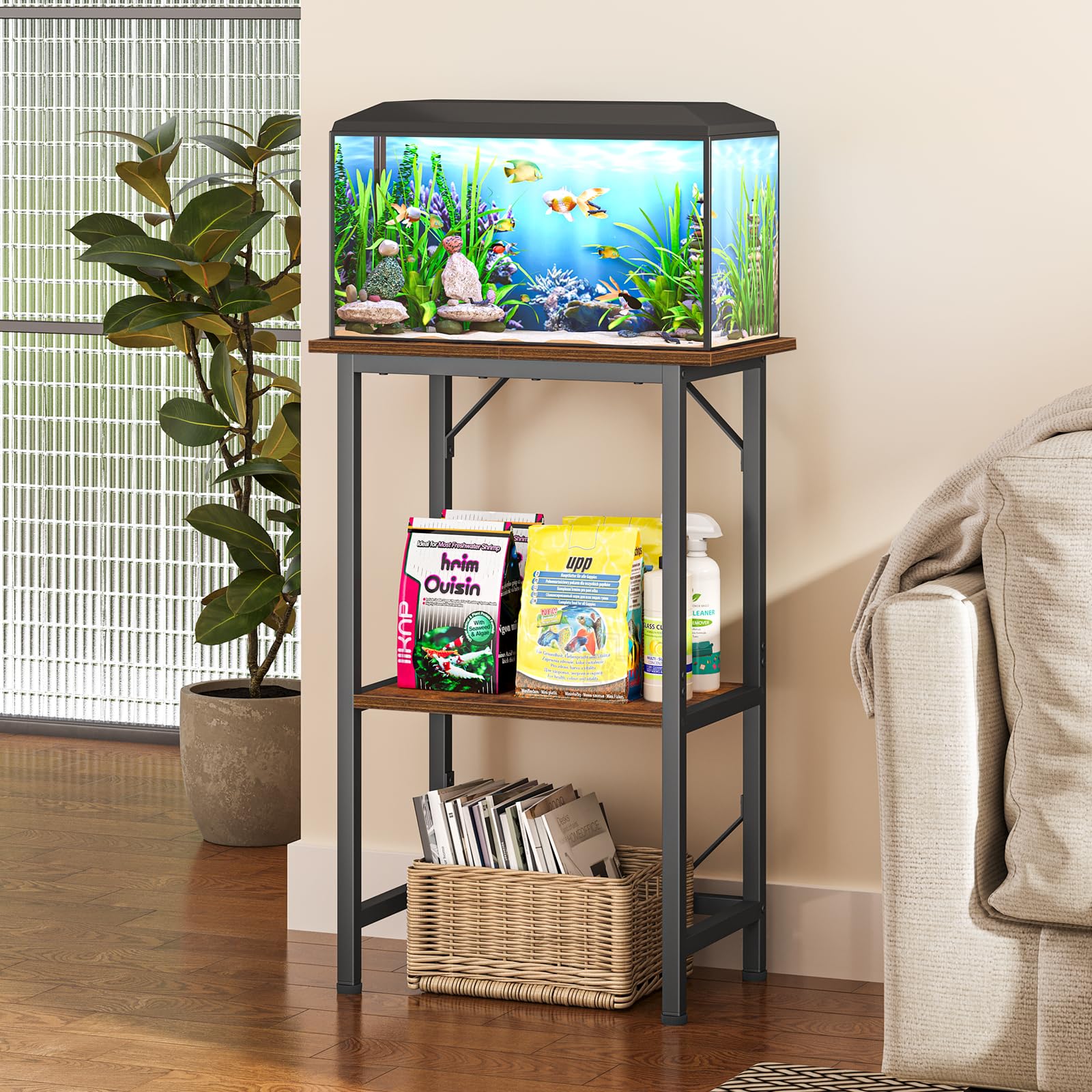 Snughome Aquarium-Ständer, 2-stöckige Aufbewahrungsregale, robuster Terrarienständer für Zuhause, Büro, Aquarium, 52 cm L x 28 cm B x 78 cm H, rustikales Braun