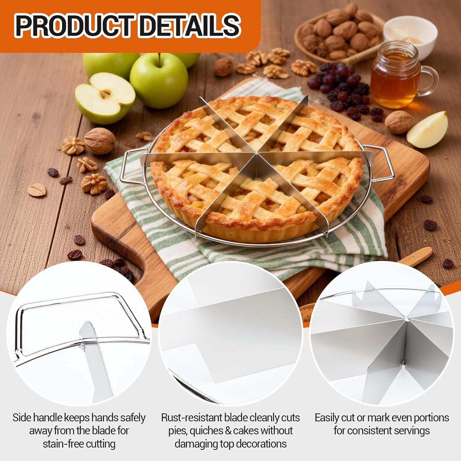 2-Pack Pie Cutter and Cake Slicer, 10-Inch Stainless Steel 6-Slice & 8-Slice Cake Cutter Slicer with Scraper for Uniform Slices of Pies, Cakes, Desserts