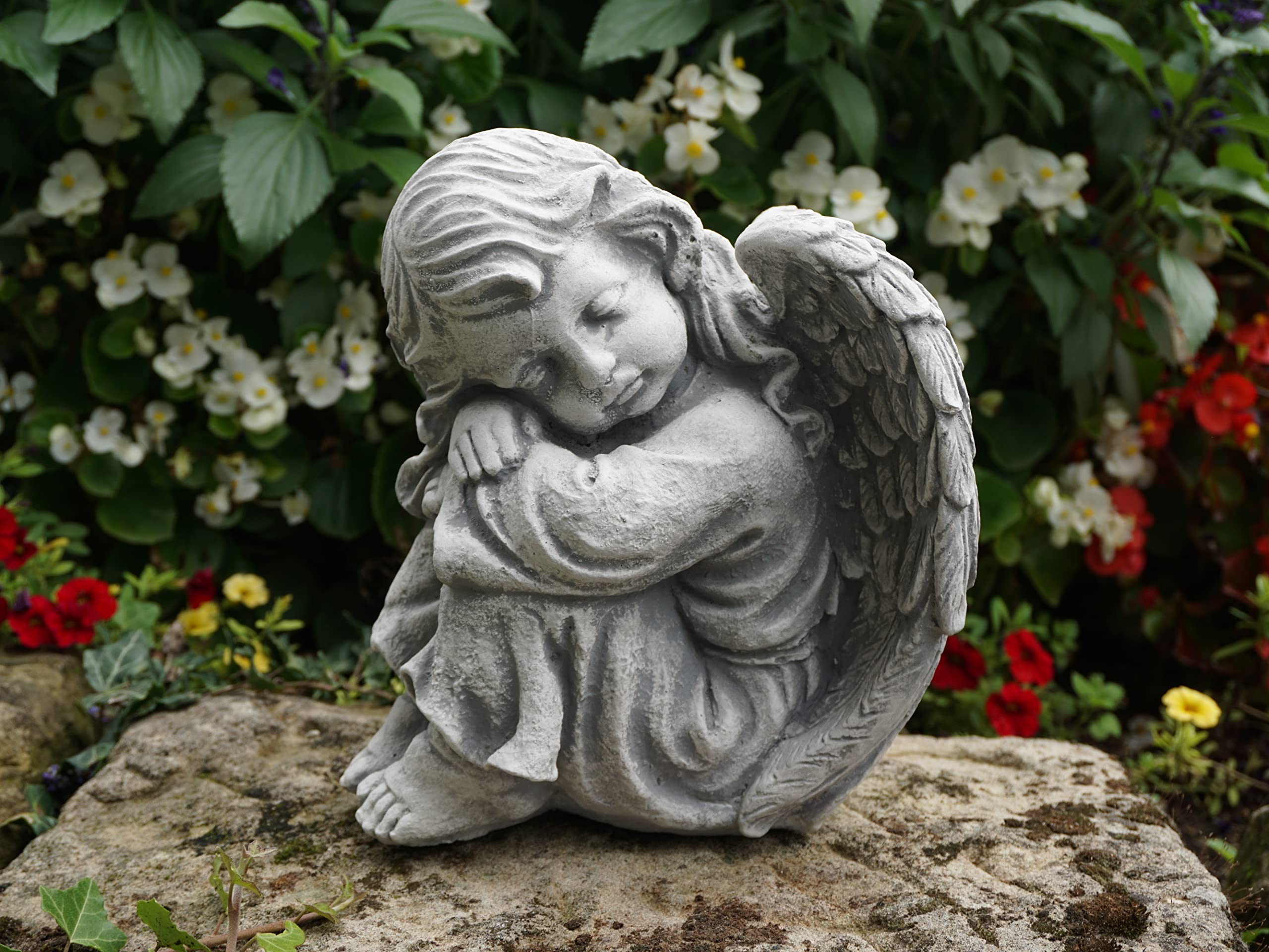 gartendekoparadies.de Angelo addormentato a forma di angelo di trincea grigio pietra antigelo per esterni, altezza 23 cm, 6 kg