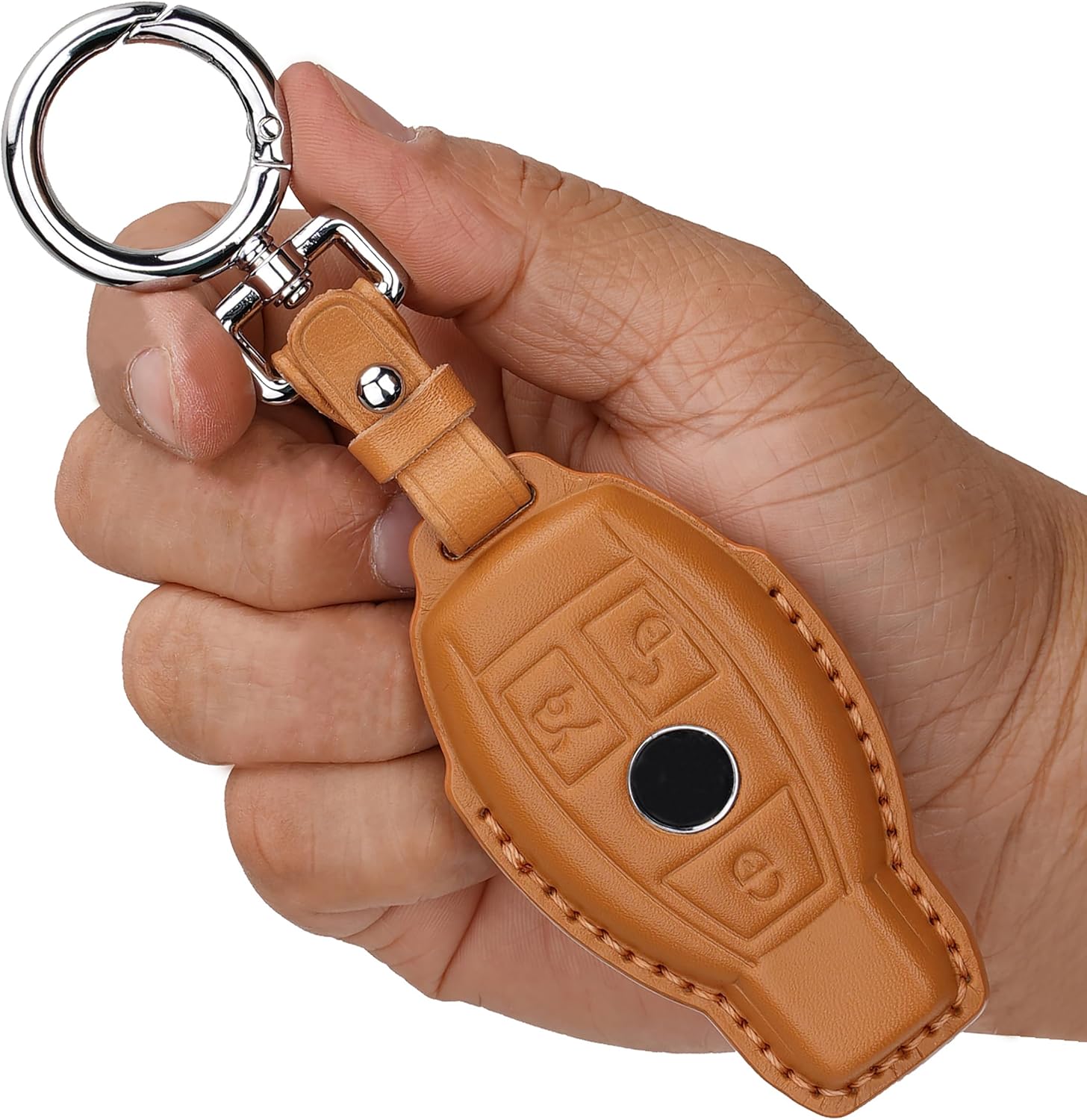 Leather Key fob Cover,Keychain Shell,Key case Protector Compatible with Mercedes Benz C E M S CLS CLK G AMG Smart Key (Brown)