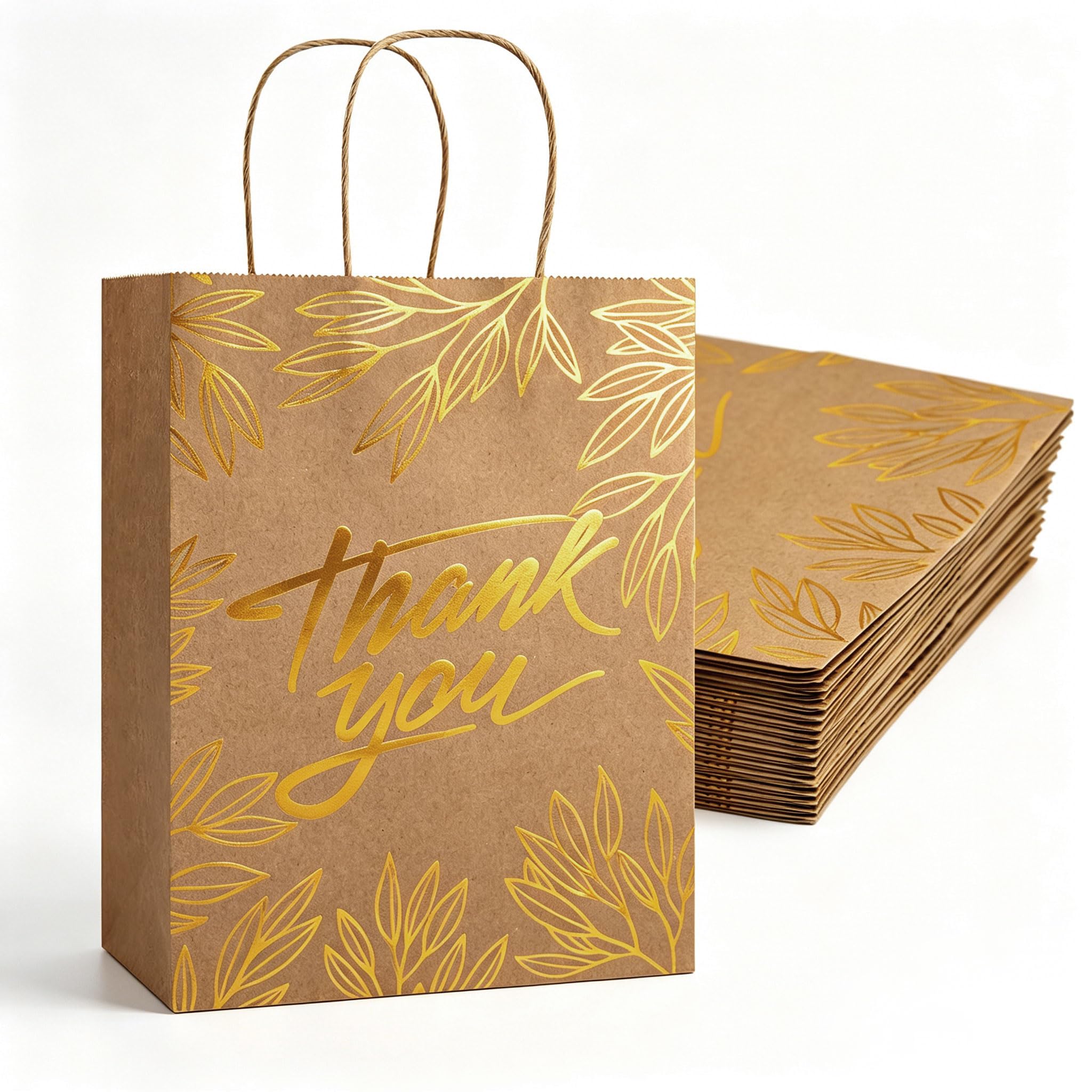 20 Pcs Thank you Gift Bags 16x22x8cm–Small Party Bags With Handles| Durable Kraft Paper Goodie Bags for Birthdays, Weddings, Baby Showers (Thank You)