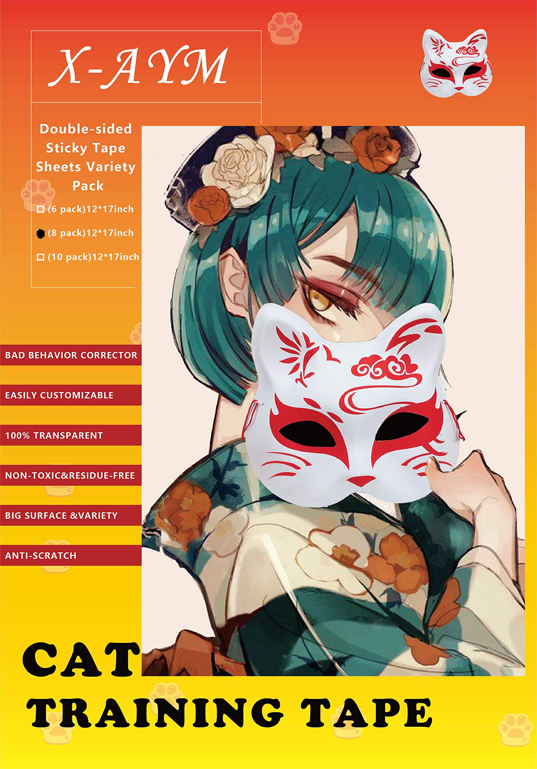 Cat Scratch Clear Double-Sided Deterrent Tape pad sheet,Furniture Protector, Residue, Clear Double Sided Anti Scratch Cat Deterrent Training Tape, Cat Sticky Paws Tape (10XL Sheets of 12x17 inches)…