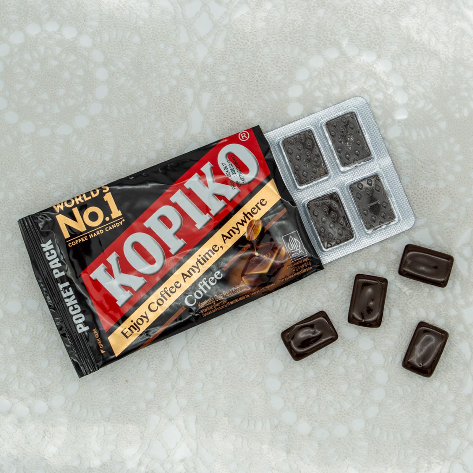Kopiko Lote de 5 caramelos de café, dulces, en blíster clásico, 32 g