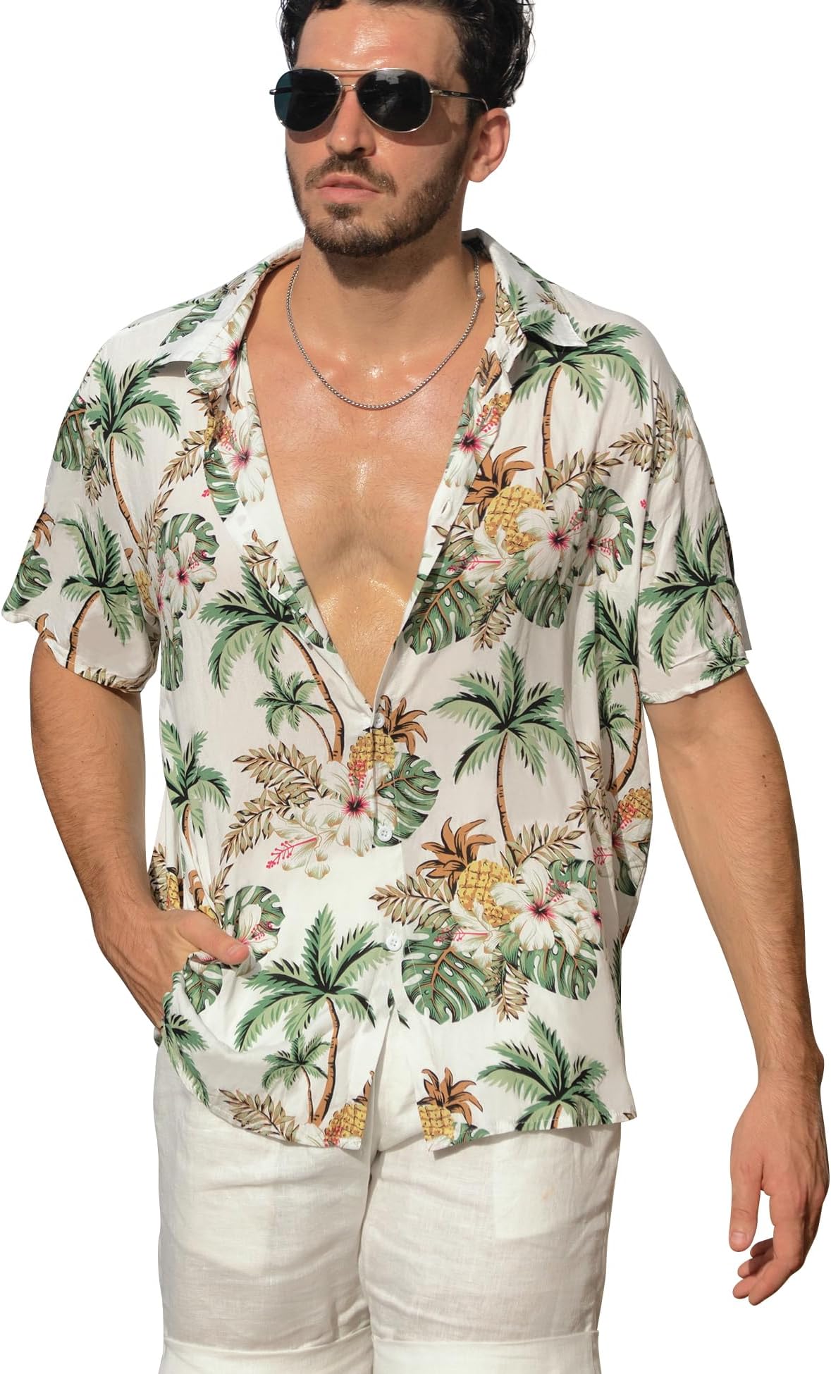 WeecreetureBig and Tall Men's Hawaiian Shirt - Short Sleeve, Tropical Floral Button Down Casual Summer Beach Shirt