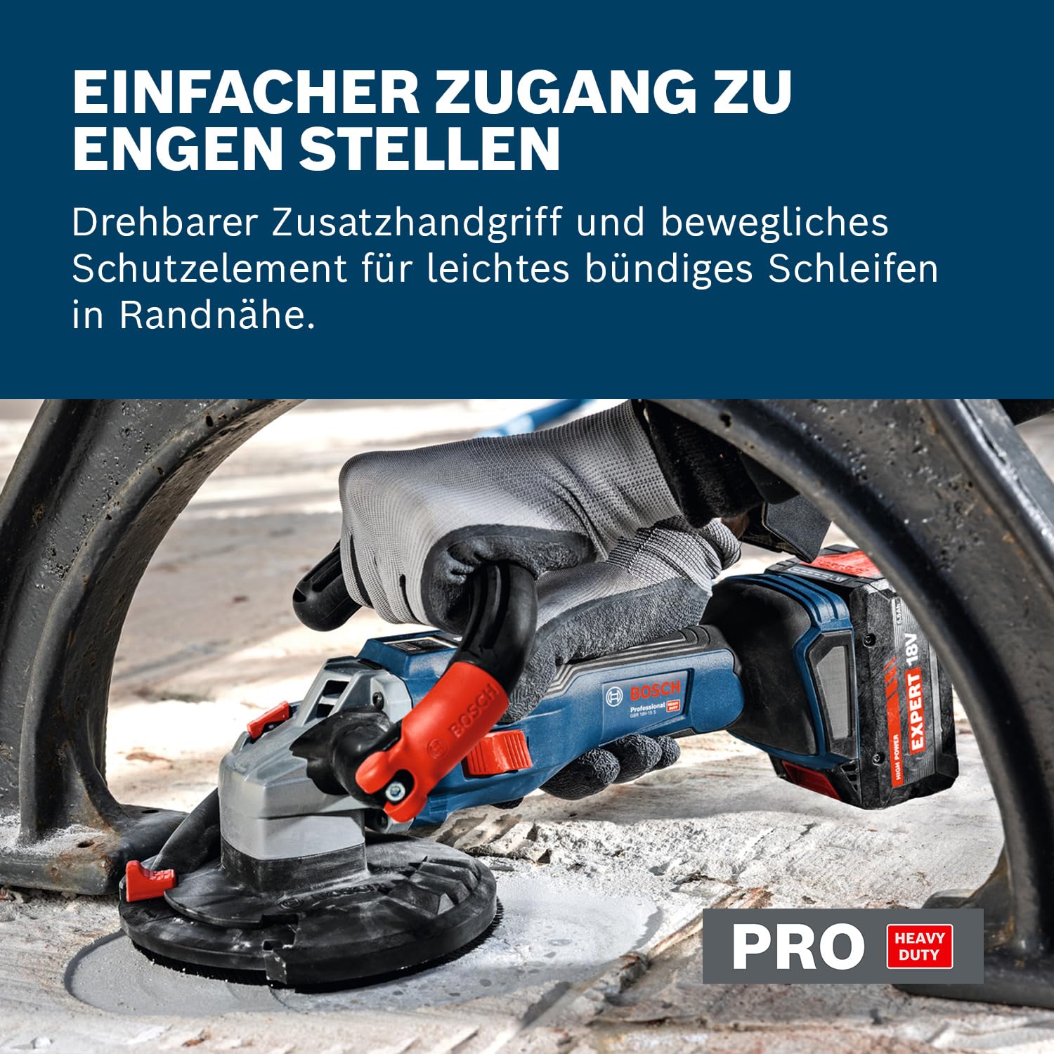Bosch Professional 18V System Akku-Betonschleifer GBR 18V-15 S (inkl. L-BOXX 238, Diamanttopfscheibe, Zweilochschlüssel, zweiteiliger Ersatzbürstenkranz)
