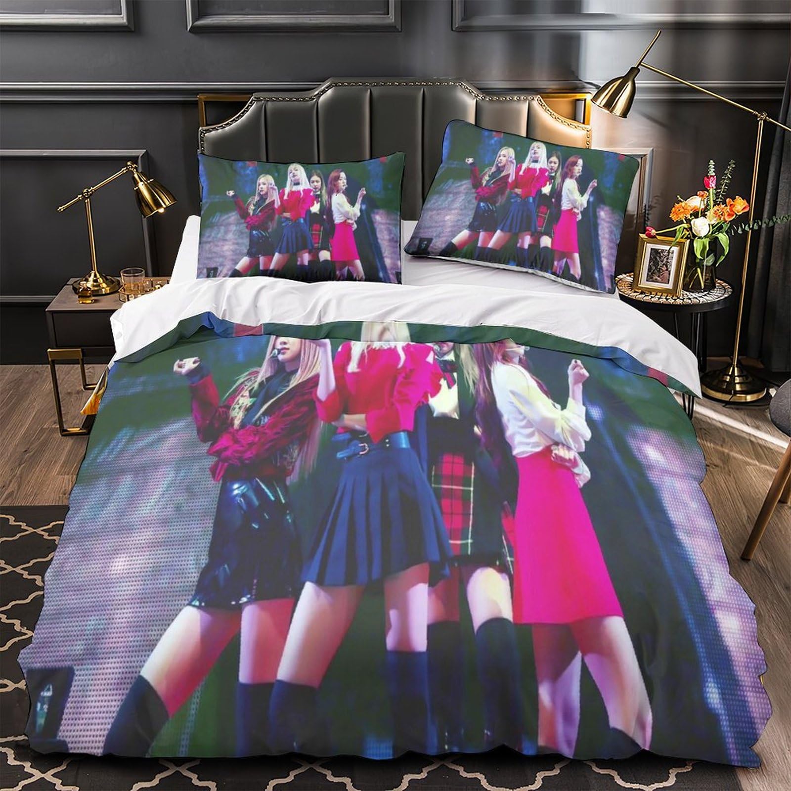MJCZEGDCR Blackpink Duvet Cover Set 3D Print Bedding Set Comforter Cover with Pillowcases Ultra Soft Microfiber Zipper 2 Pcs,for Boys Girls Single（140x200cm）