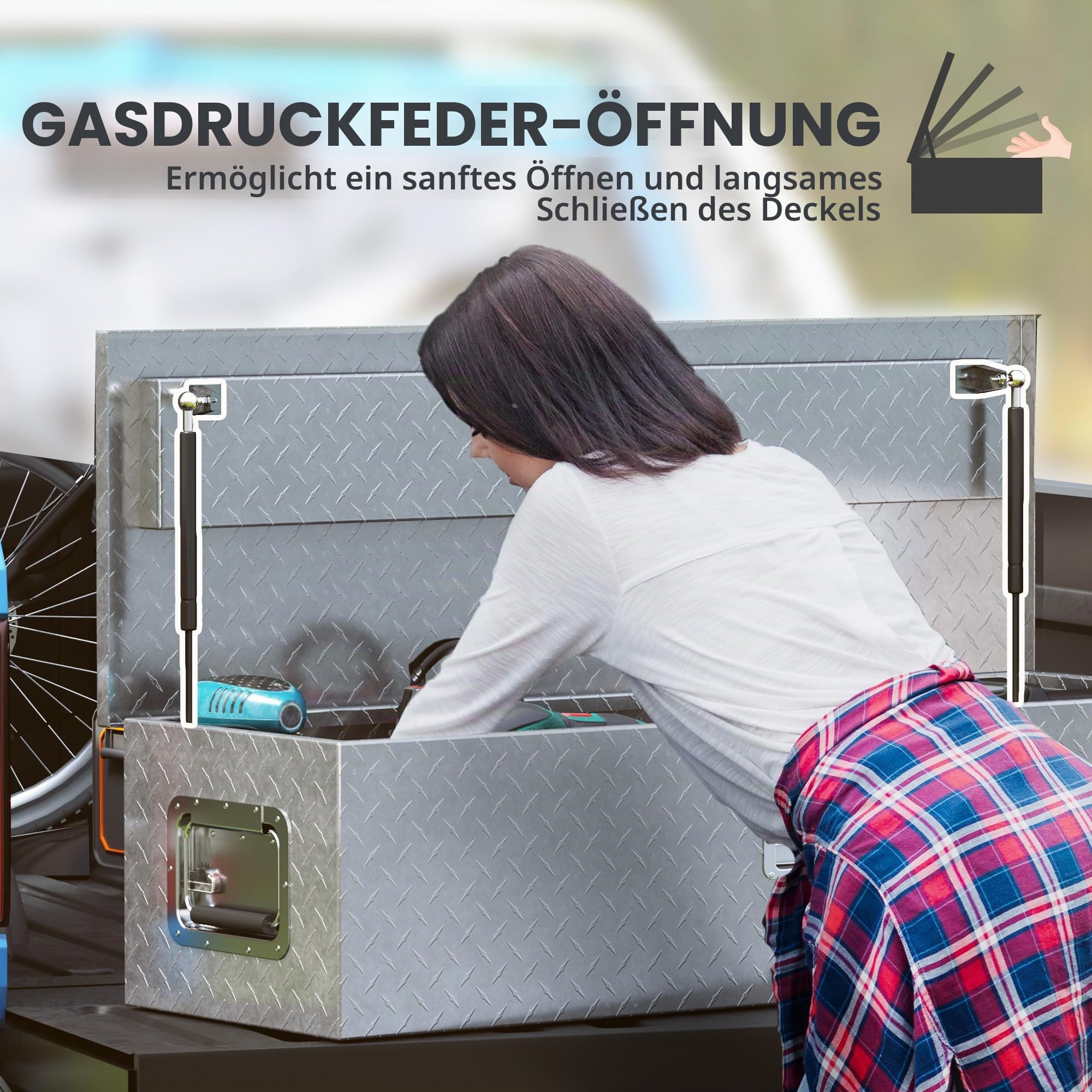 HOMCOM Gerätekasten Aufbewahrungskiste aus Aluminium 99 x 33 x 25,5 cm