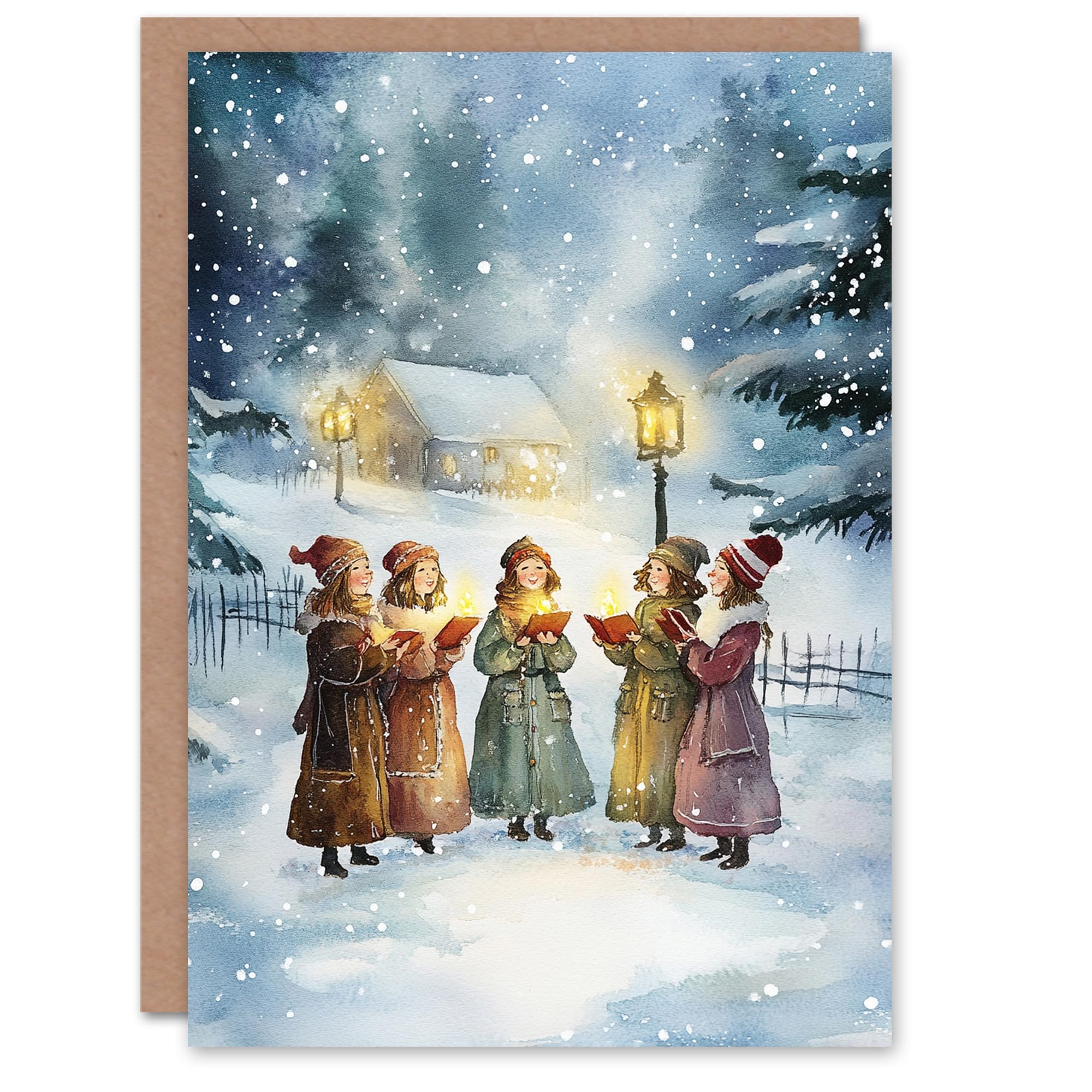 Artery8 Carol Singers Winter Snowy Countryside Blank For Him Or Her Art Xmas Festive Christmas Card