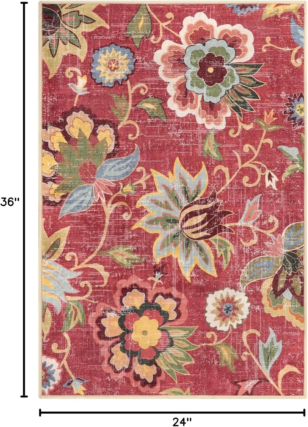 Beeiva Red Kitchen Rugs Non Slip Washable, 2x3 Floral Christmas Kitchen Entry Rug for Entryway Indoor Ultra Thin Small, Vintage Non-Shedding Front Door Mat Indoor Entrance Throw Carpet for Bathroom