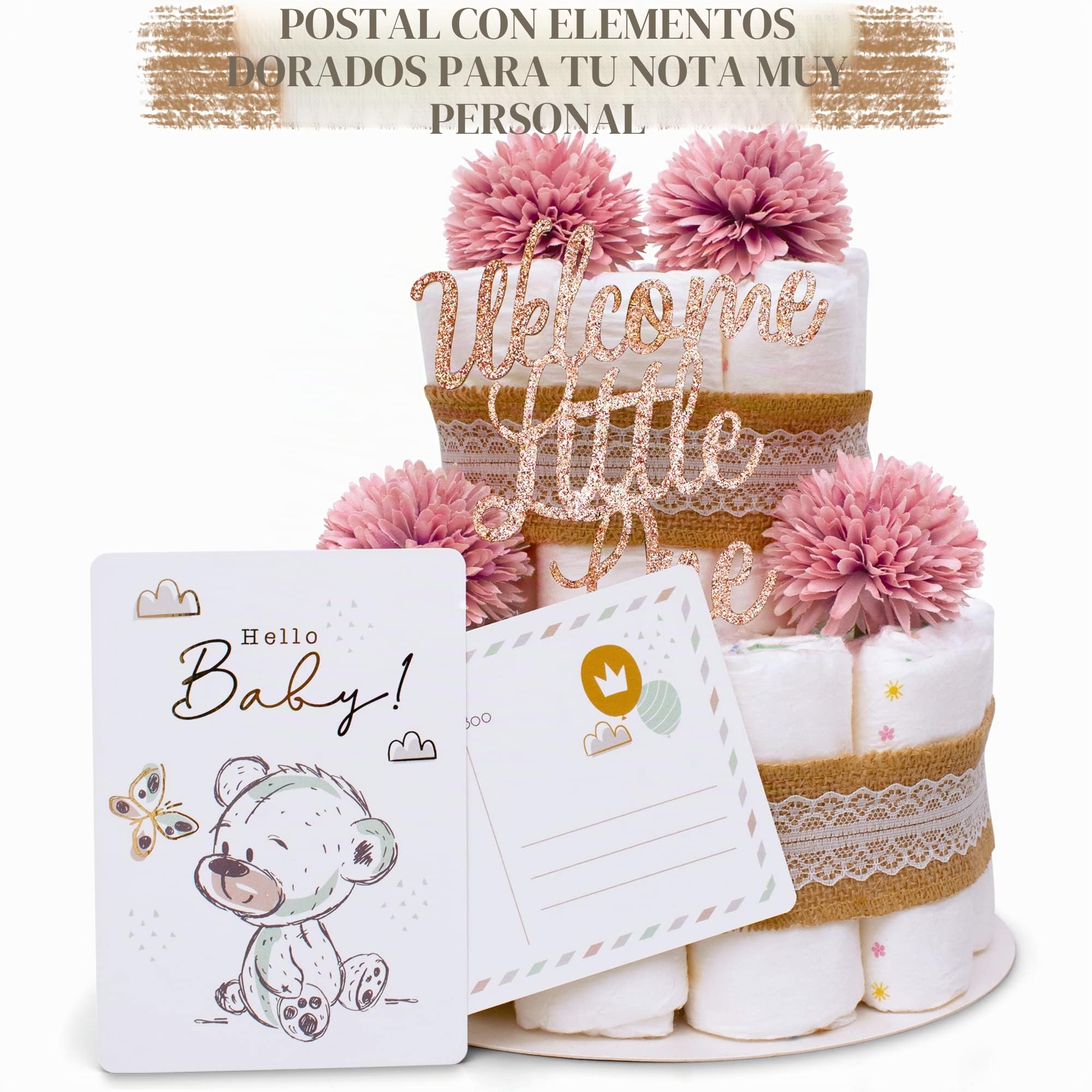 MilaBoo® Pastel de pañales vintage para niño, de estilo boho, para nacimiento o bautizo