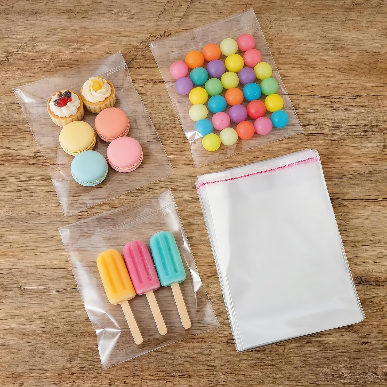 Cellophane Cookie Bags with Seal, 100 Pcs Transparent Self-Sealing Treat Bags 5"W X 6"H, Clear Cookie Wrappers For Baking Supplies