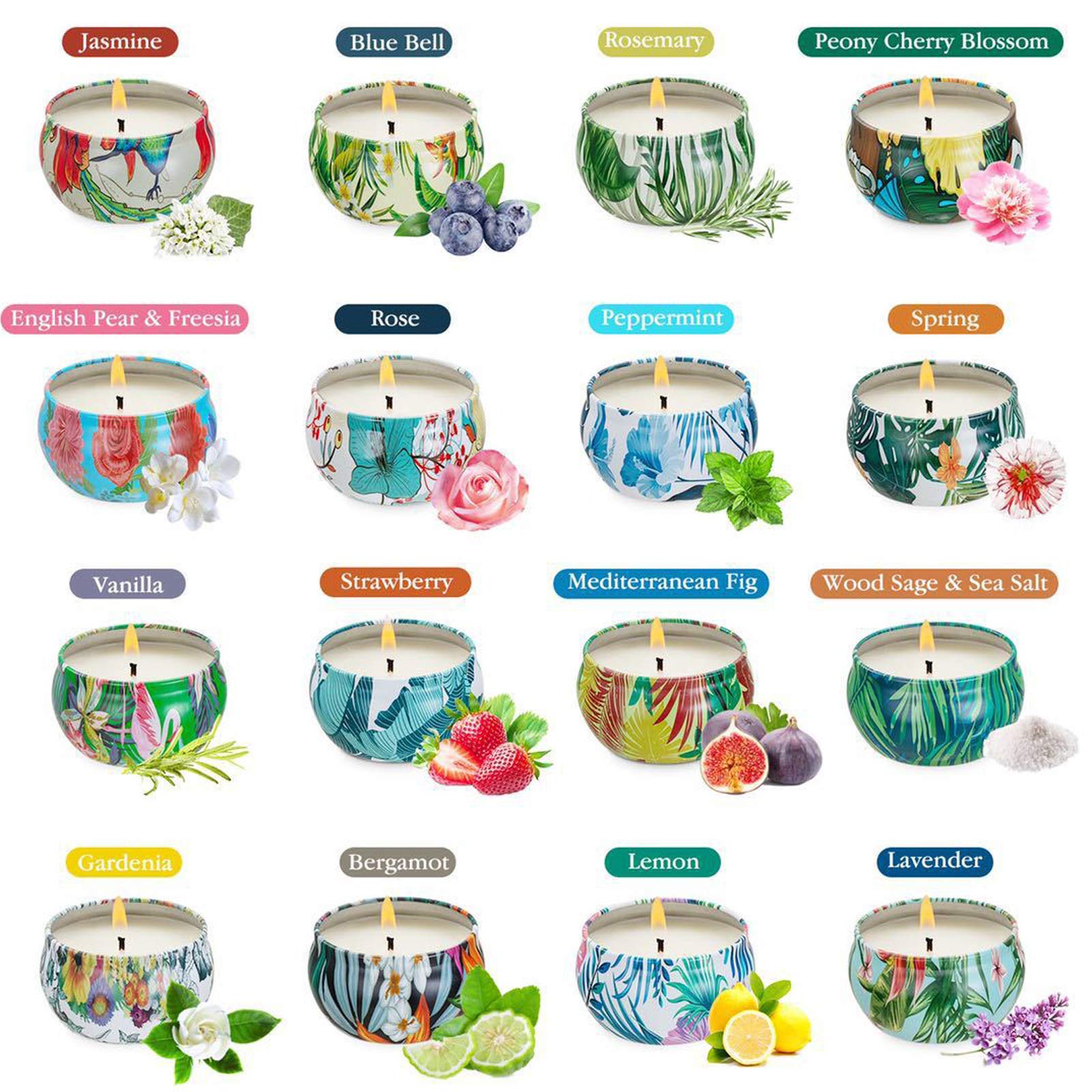 16 velas perfumadas regalo Set 2.5oz pura cera de soja natural aromaterapia velas mujeres día de la madre cumpleaños Navidad yoga