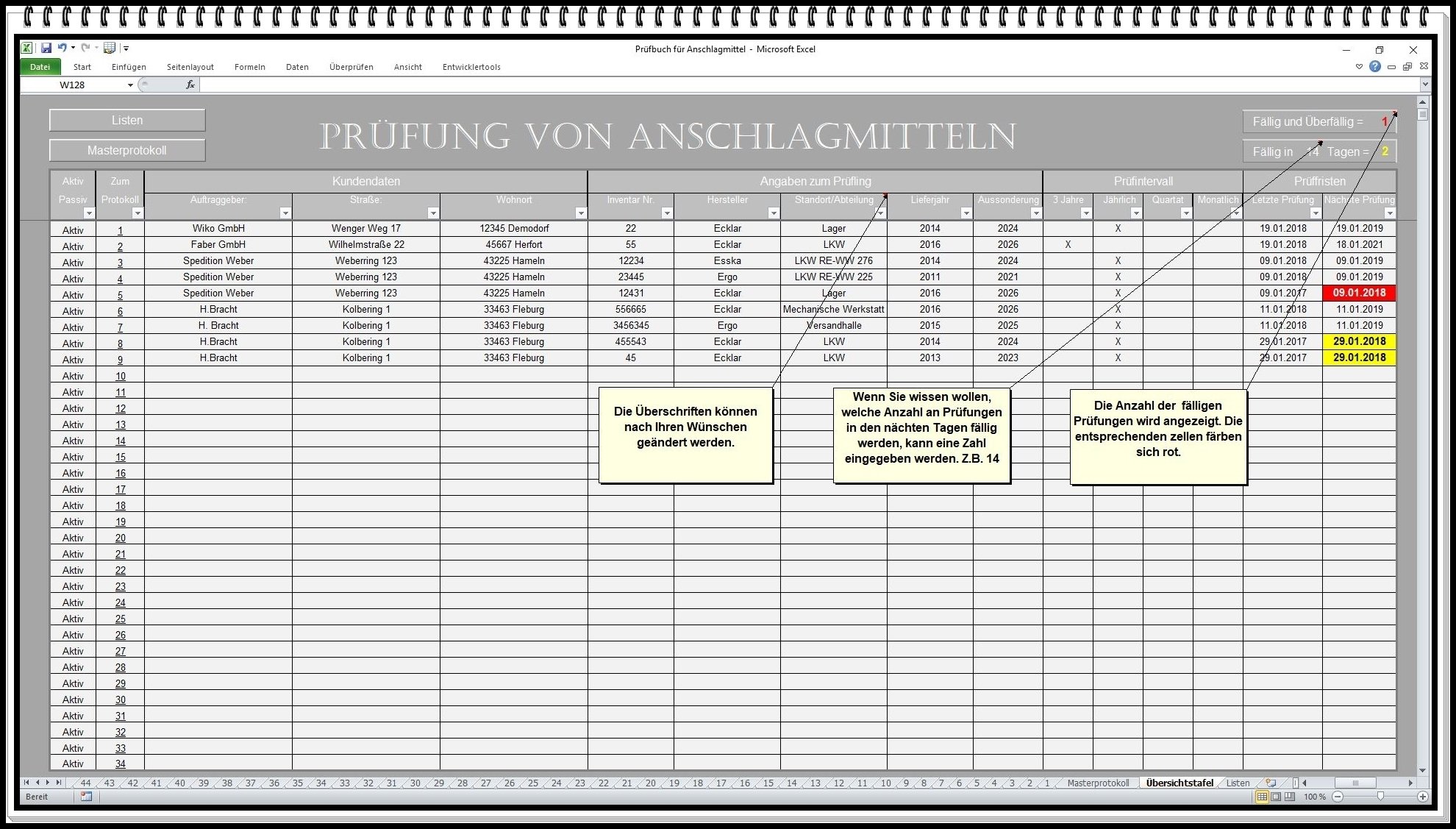 Prüfbuch für Anschlagmittel Dokumentation der Prüfung Nach DGUV 100-500 Zurrgurte, Rundschlinge, Zurrketten, Hebebänder, Spanngurte prüfen. | Prüfungen dokumentieren, Prüffristen überwachen und Anschlagmittel sicher verwalten.