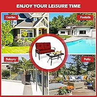 Vista 7 de Giantex Sofá biplaza de patio con mesa auxiliar, banco al aire libre con cojín y marco de metal, sofá biplaza para jardín, patio, patio o piscina