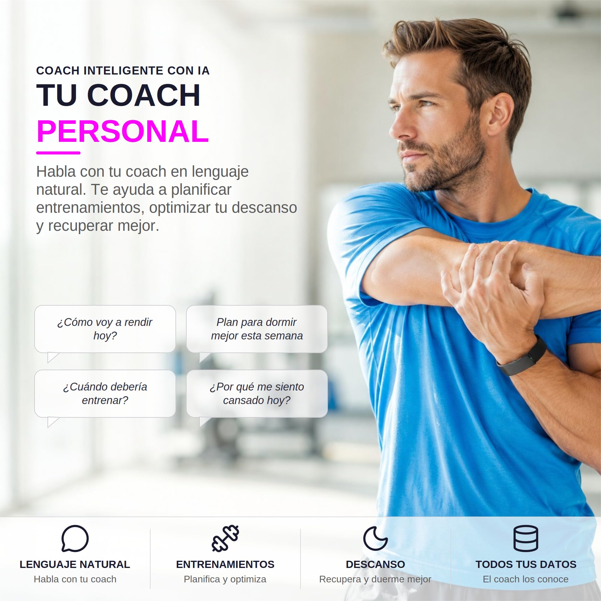 Sense Smart Band sin Pantalla Hombre Mujer, Diseñada en España, Coach IA, Monitor Sueño y Energía, Frecuencia Cardíaca 24/7 HRV SPO₂, IP68, +45 Días Batería, Sin Suscripción, Negro