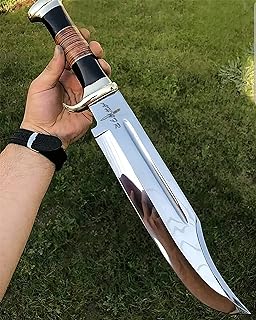 Crocodile Dundee Bowie Knife D 2 Steel Handmade 18" Buffalo Horn Leather Handle Knife Large Hunting Bowie Knife With Leather Sheath Razor Sharp KE-0547-HK - AHAFR