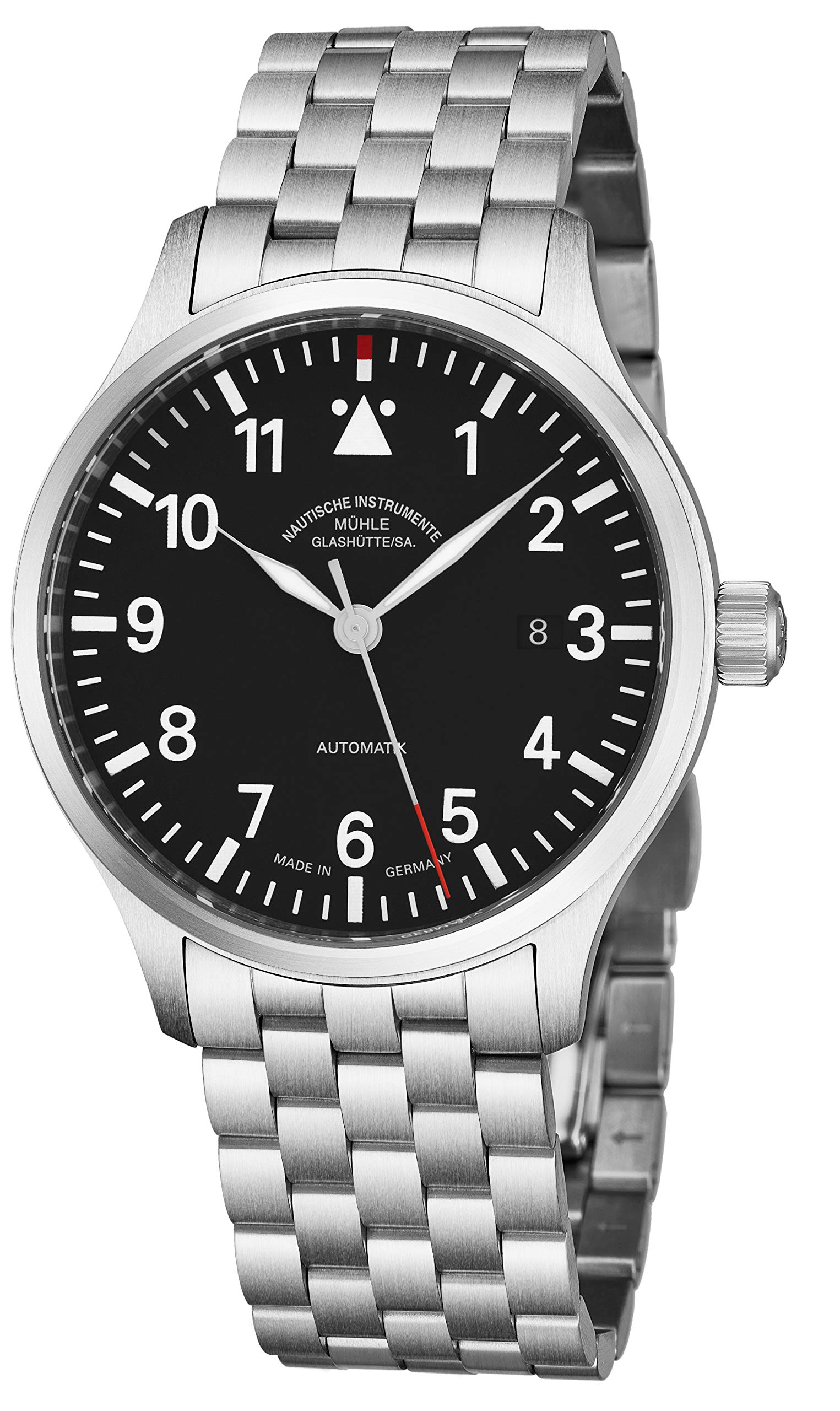 Muhle Glashutte Terrasport II Mens Automatic Pilot Watch - 40mm Black Face with Luminous Hands, Date