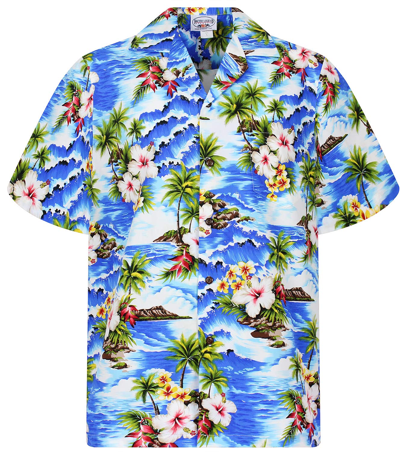 Pacific Legend Originale Camicia-Hawaiana Uomo Manica-Corta Elegante Palme Onda Spiaggia Unisex