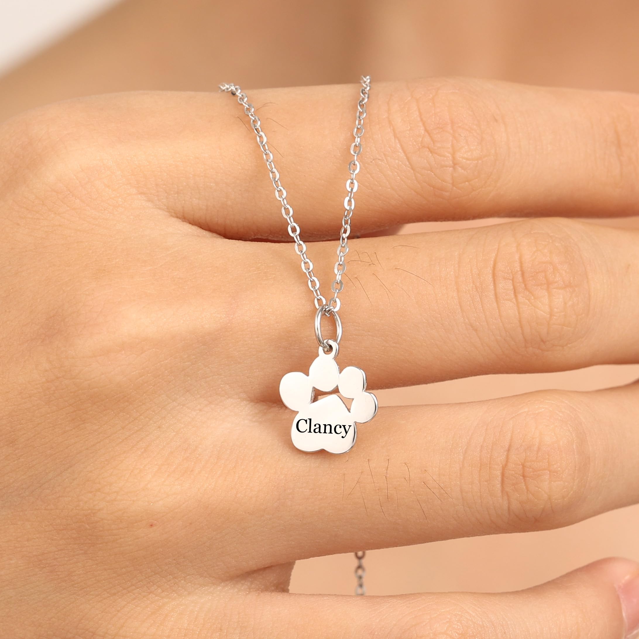 INBLUE Collar Personalizado Conmemorativo para Mascota, Colgante Pata de Perro para Mujer, Joya con Huella Grabada Nombre, Acero Inoxidable/Plata de Ley, Regalo para Amantes Mascota