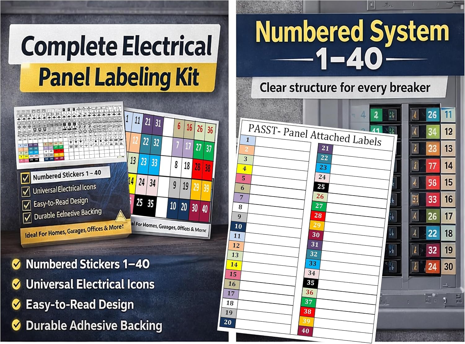 Electrical Panel Circuit Label Set, Color-Coded Breaker Box Labeling Kit image 2