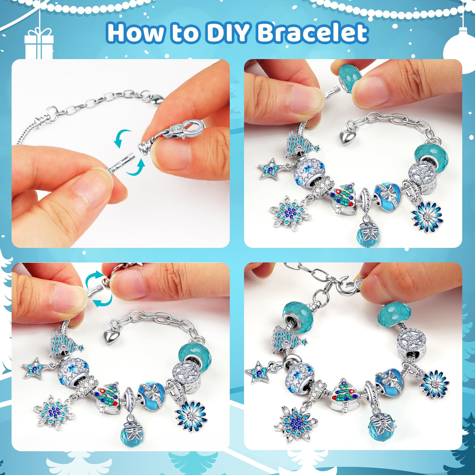 Set De Bijoux Sirène KXUSW Pour Fille - Collier, Bracelet, Boucles D'oreilles Et Bague Ajustables