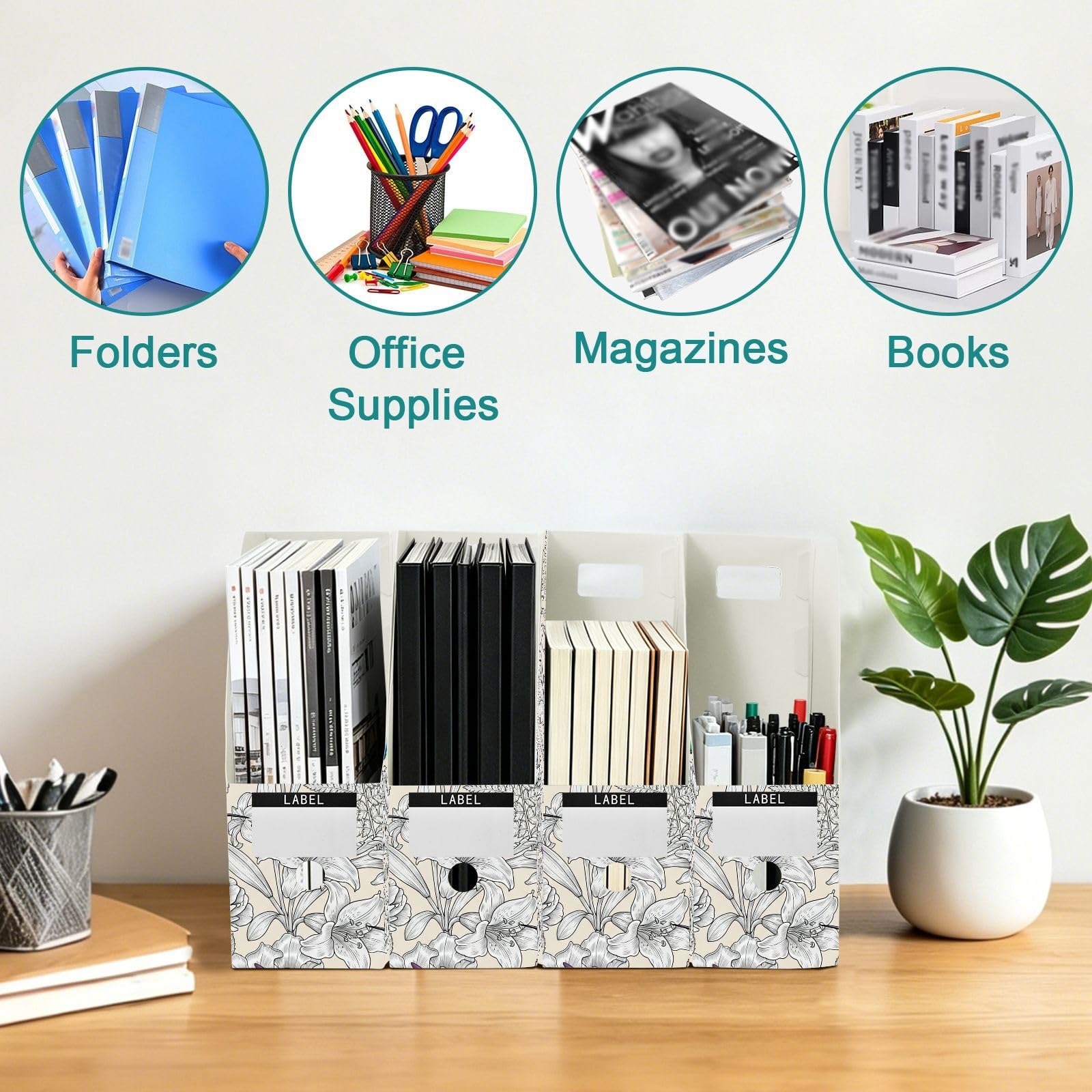 Organizer da scrivania in plastica beige con uccellini ad acquerello