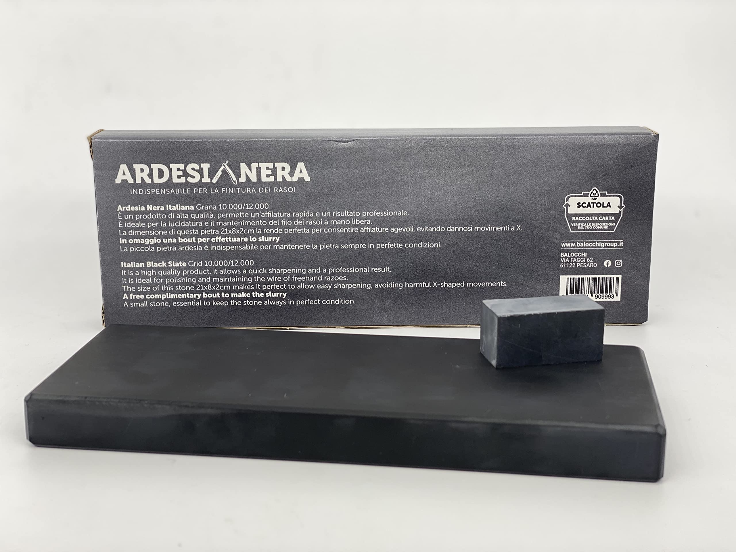 NERO ARDESIA Natürlicher Schieferstein zum Schleifen von Rasiern und Klingen, Schwarz
