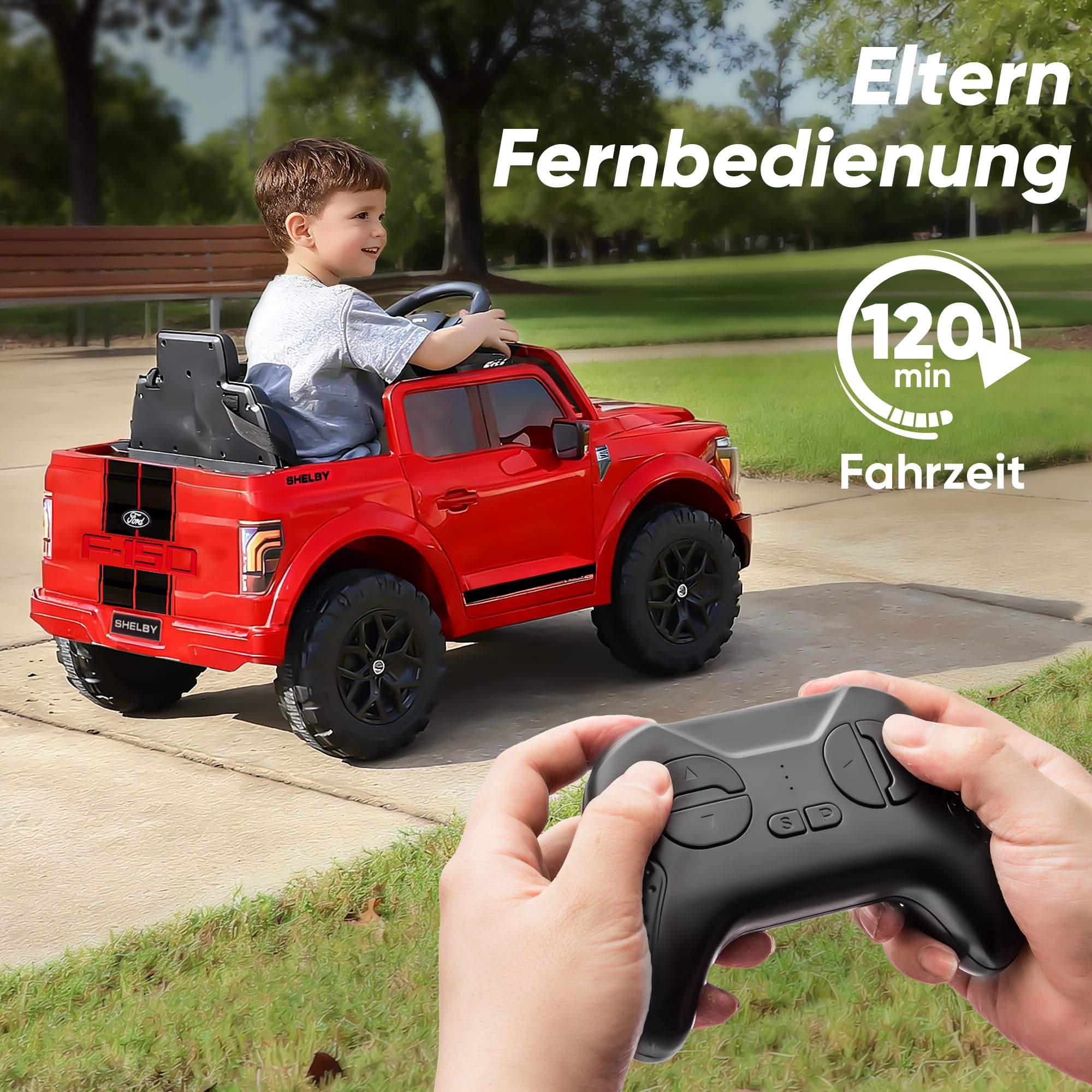 Hikiddo Ford Shelby F-150 Lizenziertes Kinder Elektroauto, 12V Elektroauto für Kinder ab 3 Jahre mit Fernbedienung - Rot