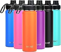 Vista 30 de Drinco - Botella de agua de acero inoxidable con boquilla, tapa aislada al vacío, botella de agua de doble pared, de boca ancha
