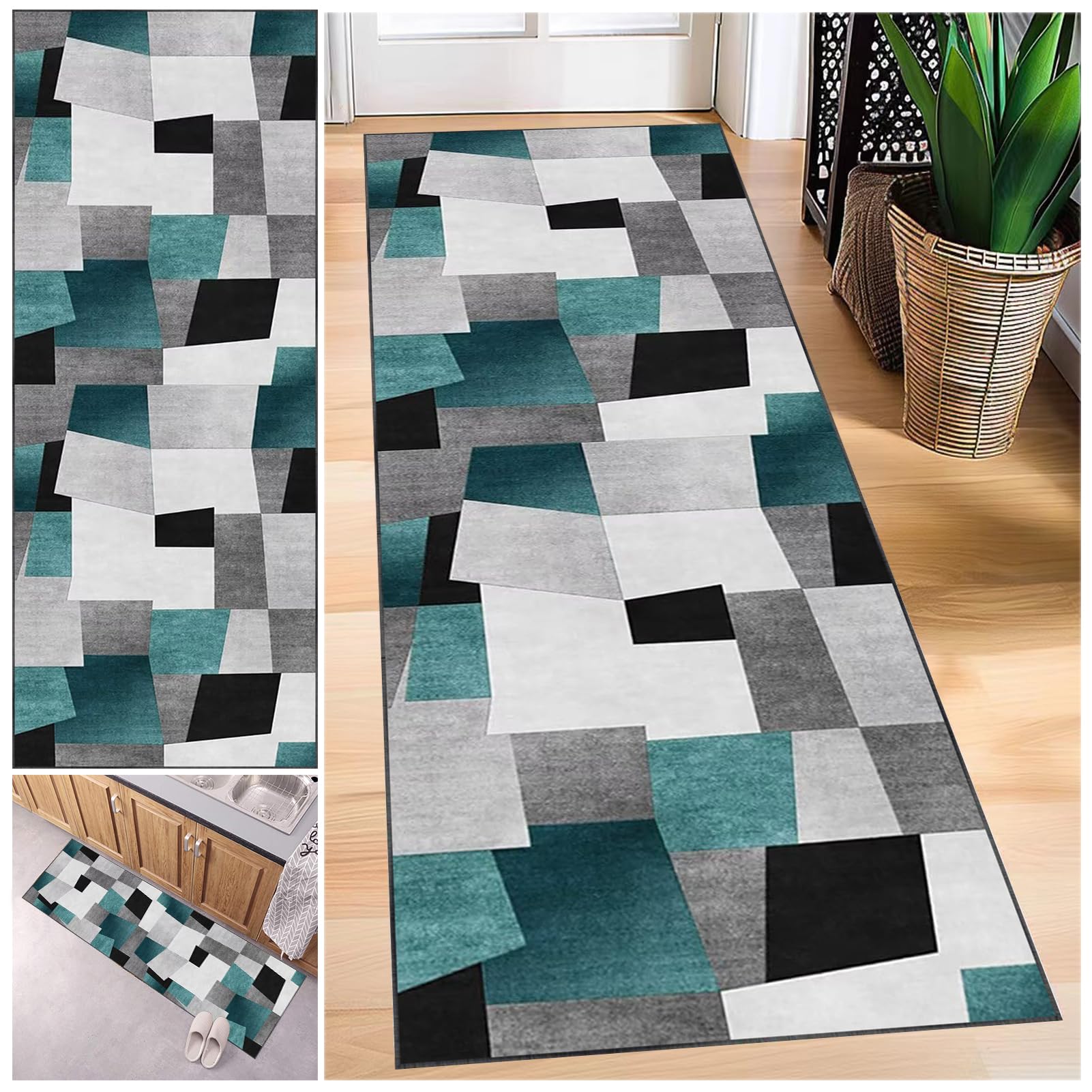 Tapis de couloir moderne lavable et long 110 x 200 cm pour cuisine et salon