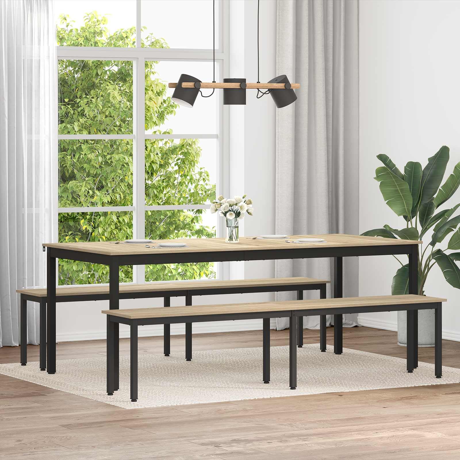 Ławka do siedzenia Sonoma wykonana z materiału drewnopochodnego z metalowymi nogami, 200 x 35 x 45 cm, wytrzymała i łatwa w utrzymaniu, do salonu, jadalni oraz przedpokoju, 110 kg na jedno