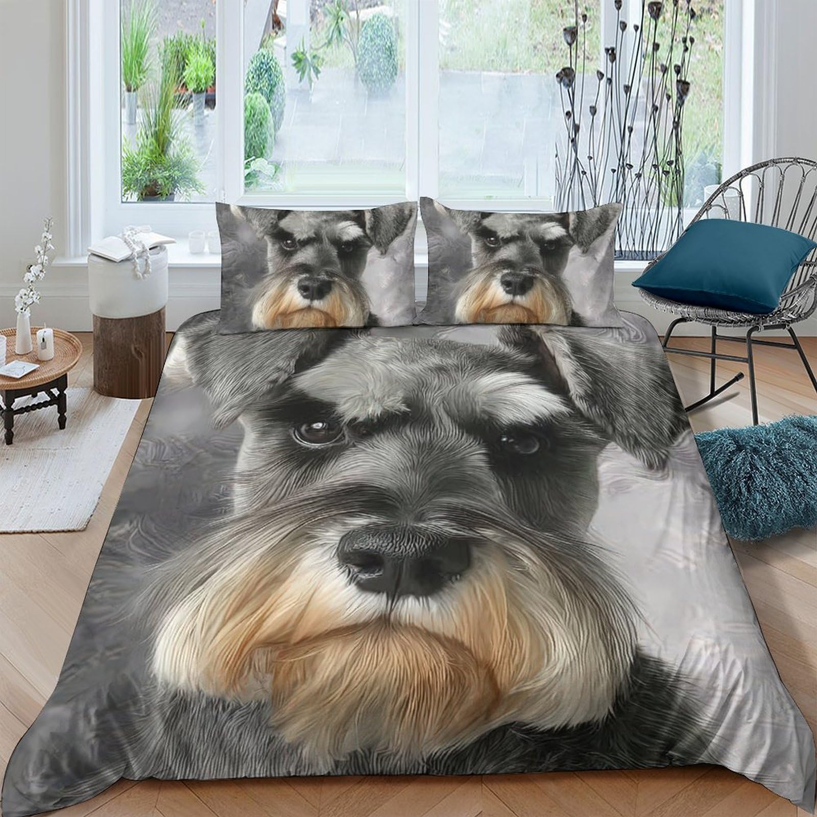 Ctjqhvkz Style-10 3D Printed Schnauzer Dog Fitted Sheet Microfiber Grey Animal Bed Cover For Bedroom Guestroom Easy Care Mattress Decor Single（135X200cm）