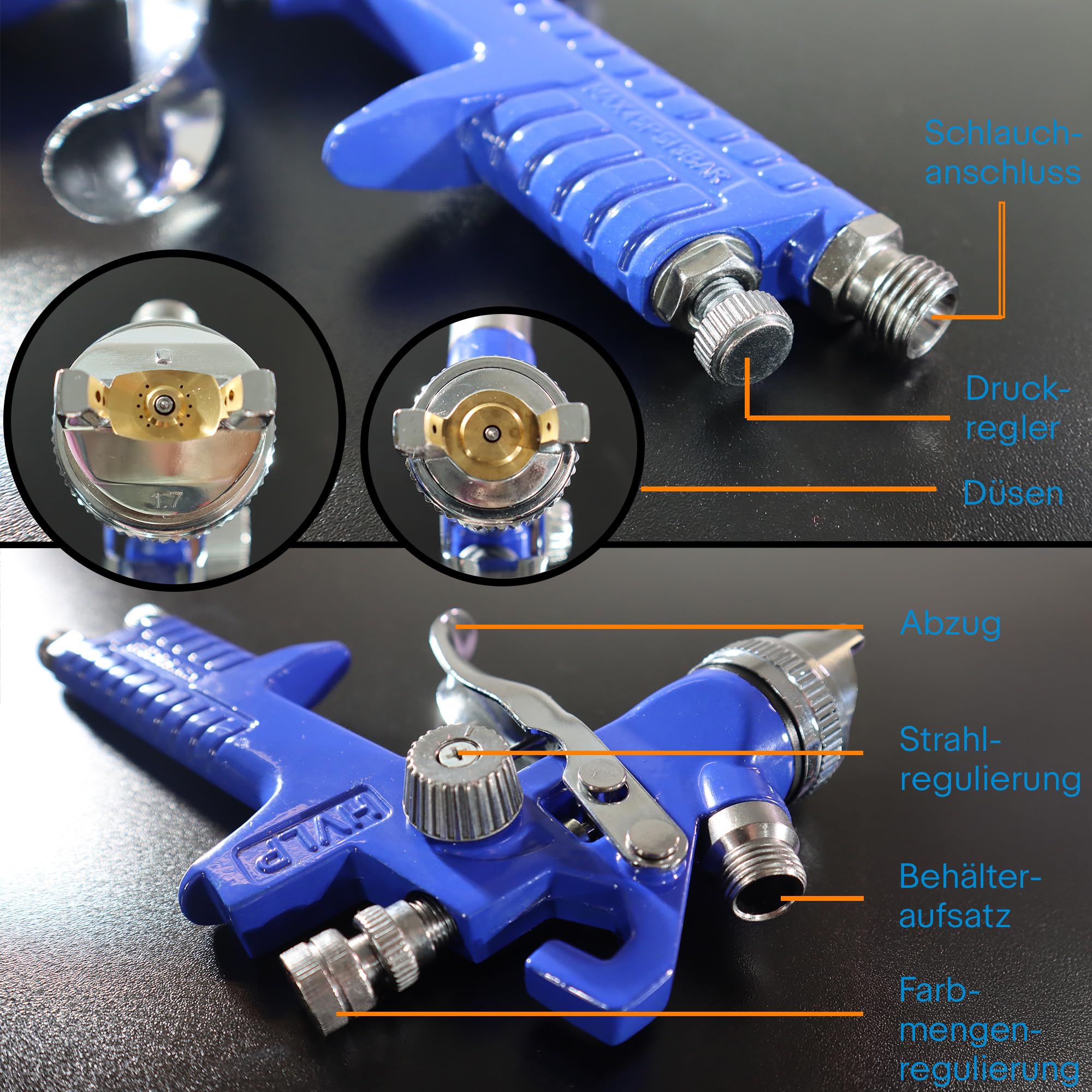 BITUXX® HVLP Lackierpistolen 3er Set Druckluftpistolen Farbsprühpistolen Spritzpistolen Farbspritzpistolen Set Lackieren Lackpistole Lackierpistole Spraypistole Druckminderer