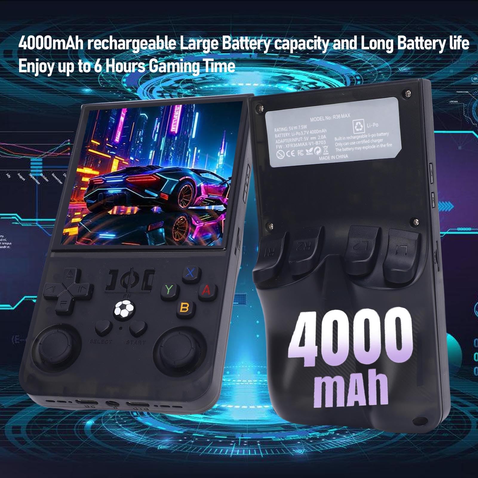 Console di Gioco Portatile retrò, Open Source R36MAX Lettore di Videogiochi con Schermo da 4,0 Pollici 720x720 per Regali (128G)