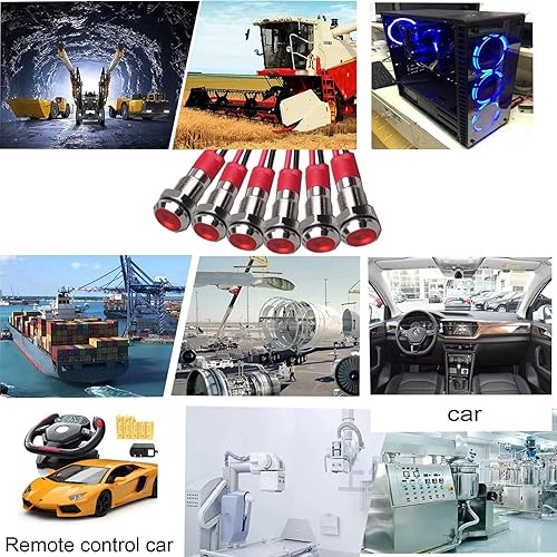 Miniatura 7 de JAIZAIWJ 6 luces indicadoras de señal de metal LED de 12 V, 0.315in (516 pulgadas), luz indicadora roja impermeable con cable de 5.906in, luces LED