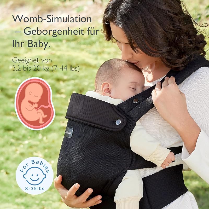 Momcozy Légáteresztő Háló Babahordozó - Ergonomikus, Könnyű Kenguru 3-20 kg Babáknak, Deréktámasszal, Kényelmes Egész Napos Hordozáshoz, Fek
