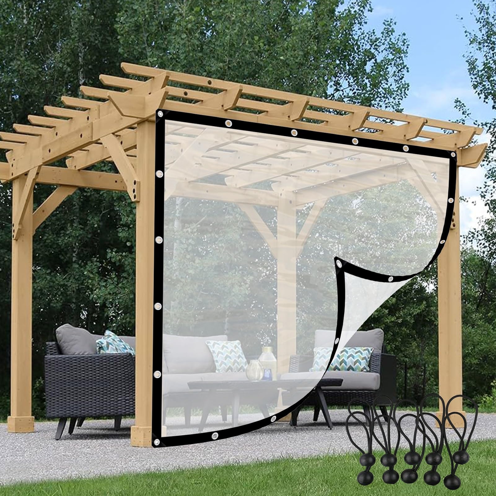 Rideaux bâche transparente imperméable vinyle terrasse extérieure